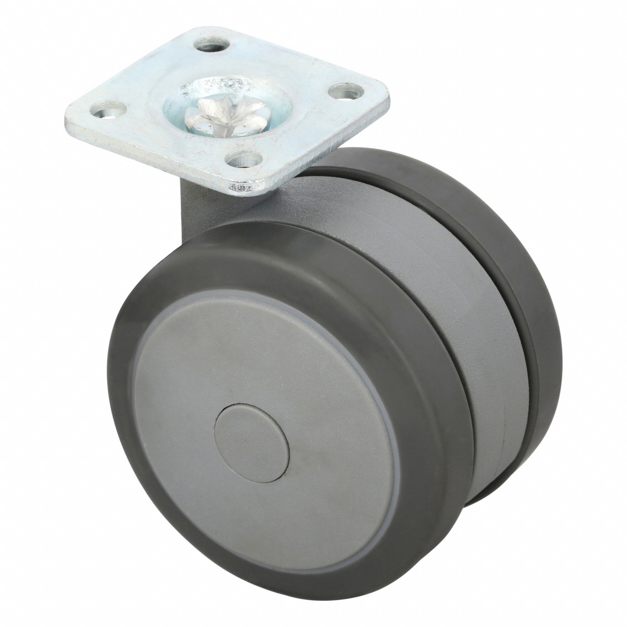 Plate Caster: Swivel, No Brake, Thermoplastic Rubber, 2 3/8 in Wheel Dia, Hole