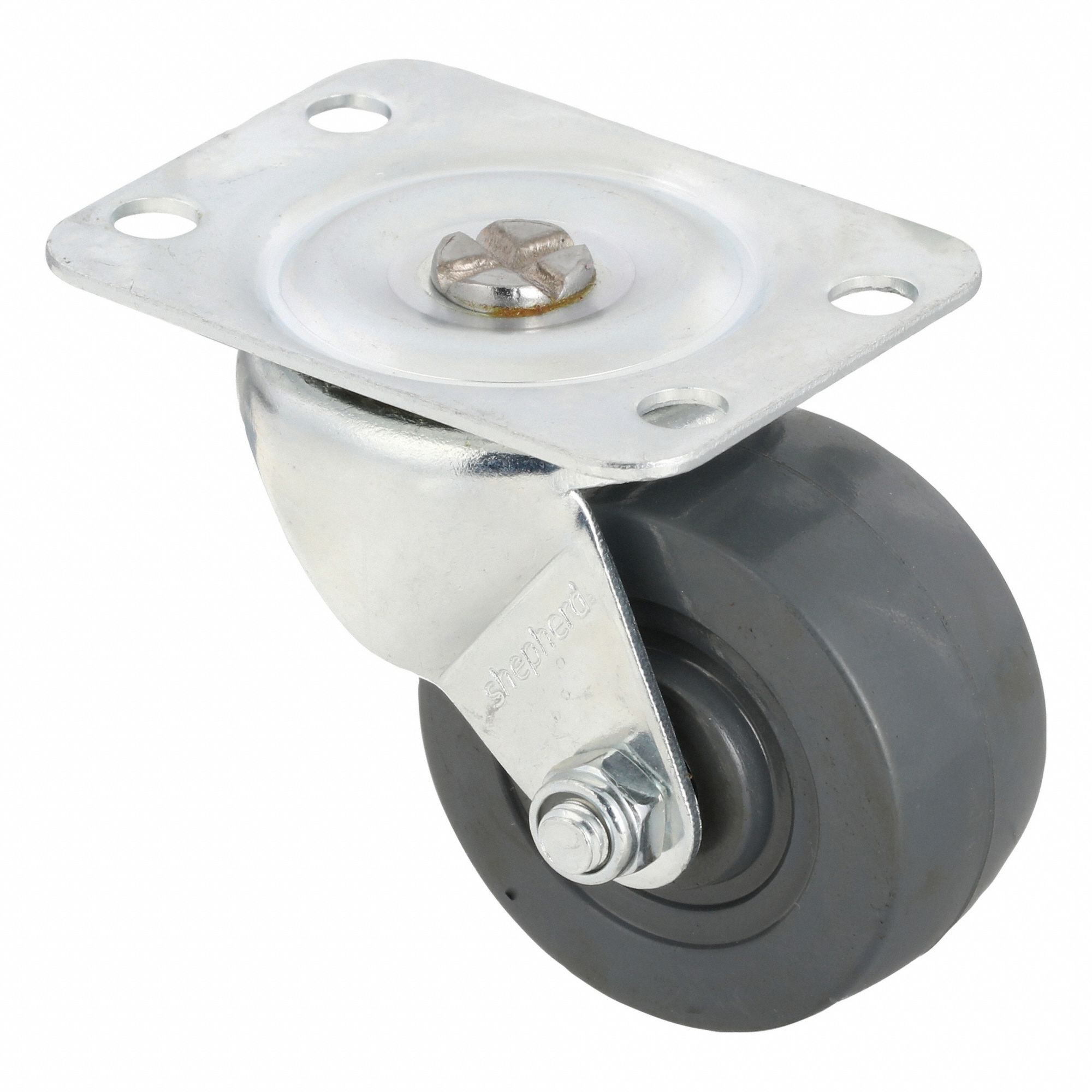 Plate Caster: Swivel, No Brake, Rubber, 2 in Wheel Dia., 7/8 in Wheel Wd, Hole