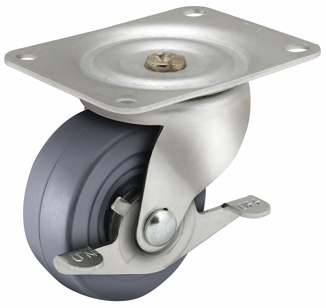 Plate Caster, Swivel, Rubber, 3 1/4"H