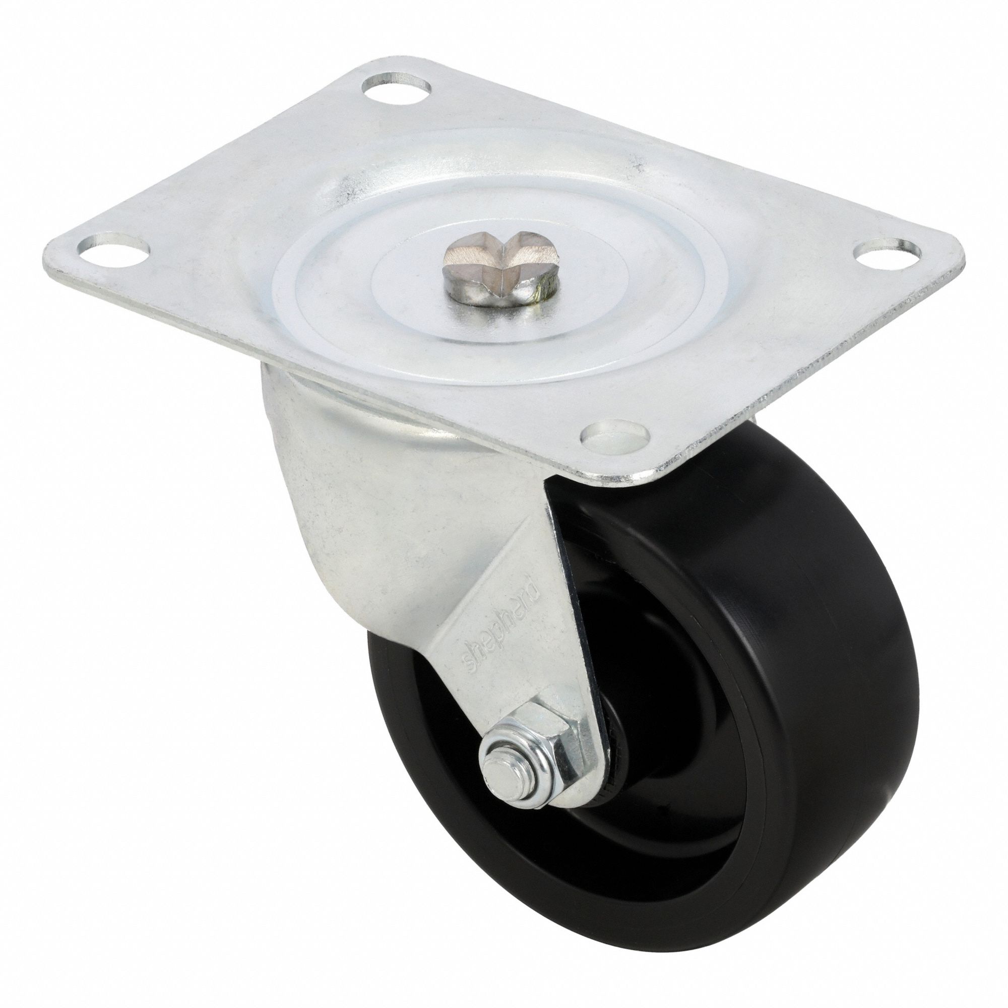Plate Caster: Swivel, No Brake, Polyolefin, 3 in Wheel Dia., 1 1/4 in Wheel Wd, Slot