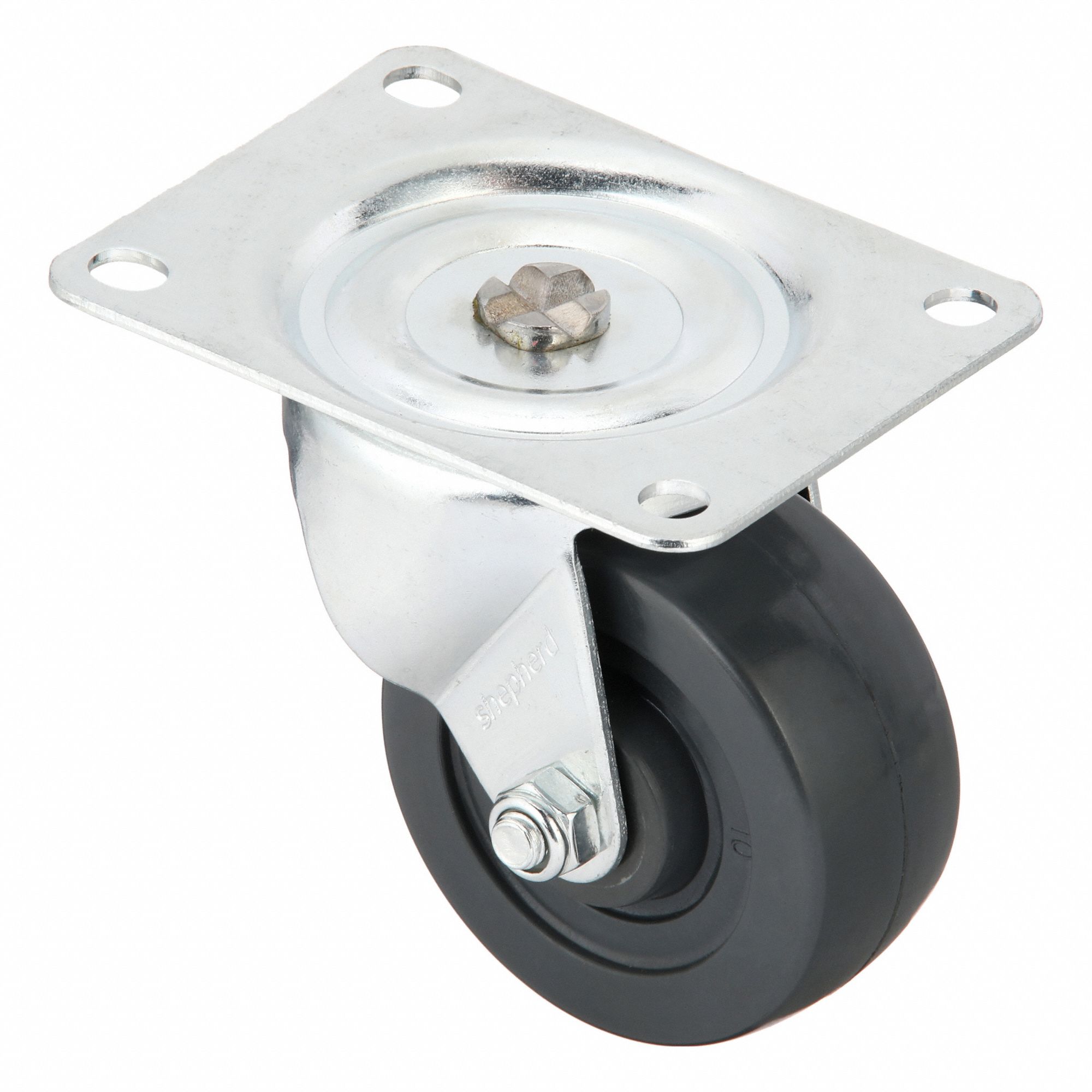 Plate Caster: Swivel, No Brake, Rubber, 3 in Wheel Dia., 1 1/4 in Wheel Wd, Slot