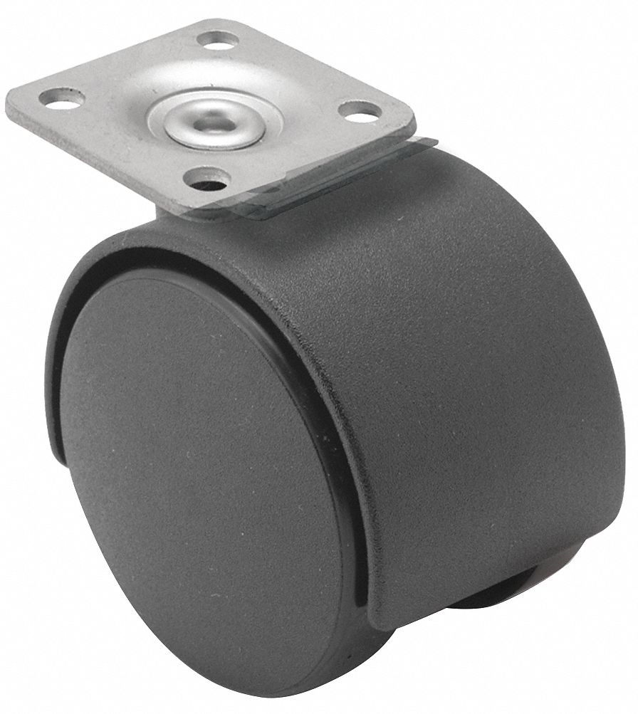 Plate Caster: Swivel, No Brake, Nylon, 2 3/8 in Wheel Dia, 3 in Mounting Ht, Hole