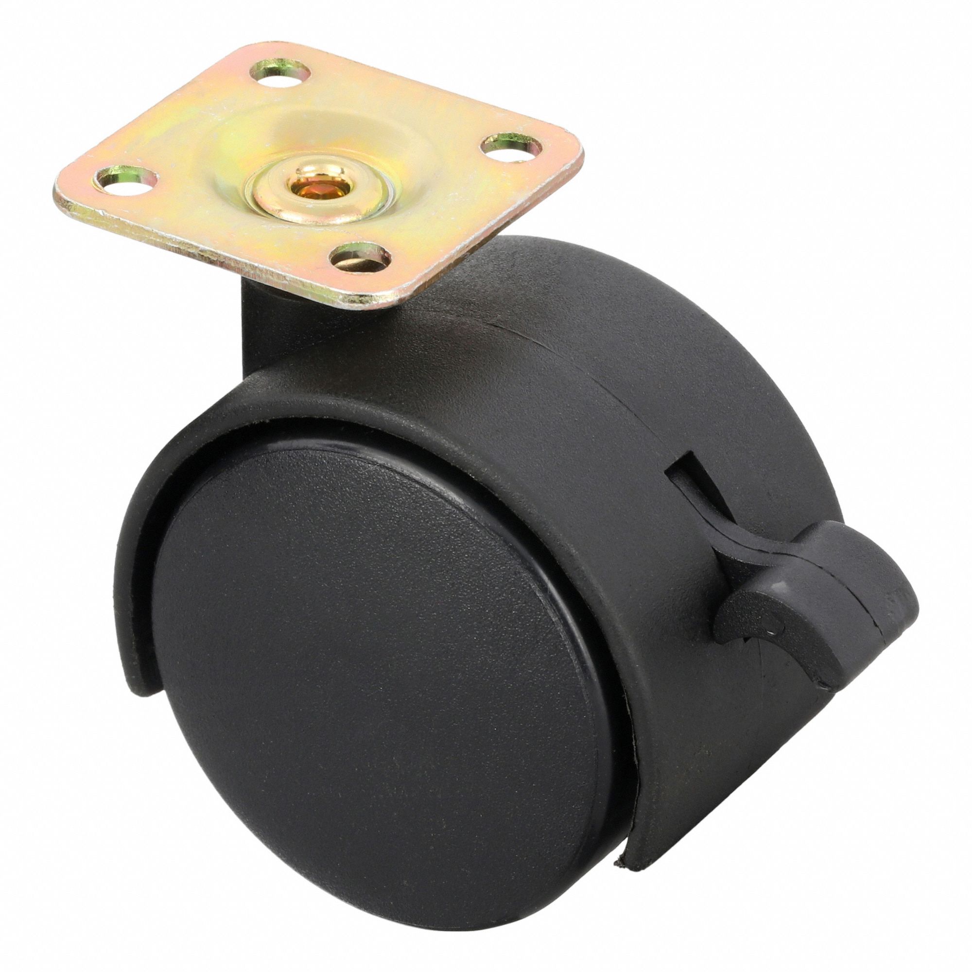 Plate Caster: Swivel, Face Brake, Nylon, 2 in Wheel Dia, 2 5/8 in Mounting Ht, Hole