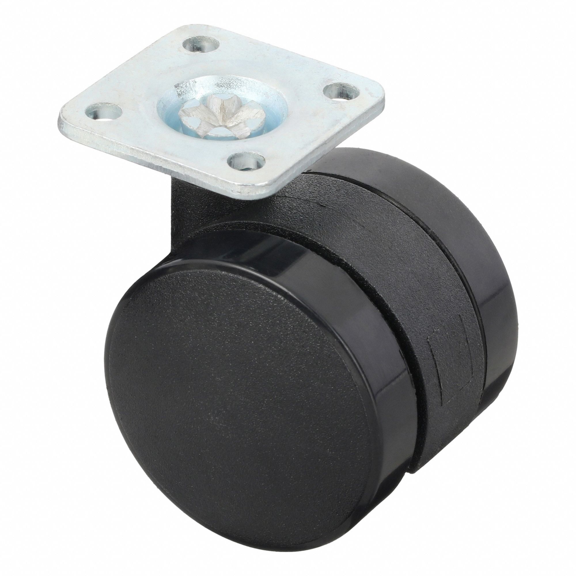 Plate Caster: Swivel, No Brake, Nylon, 2 in Wheel Dia, 2 3/8 in Mounting Ht, Hole