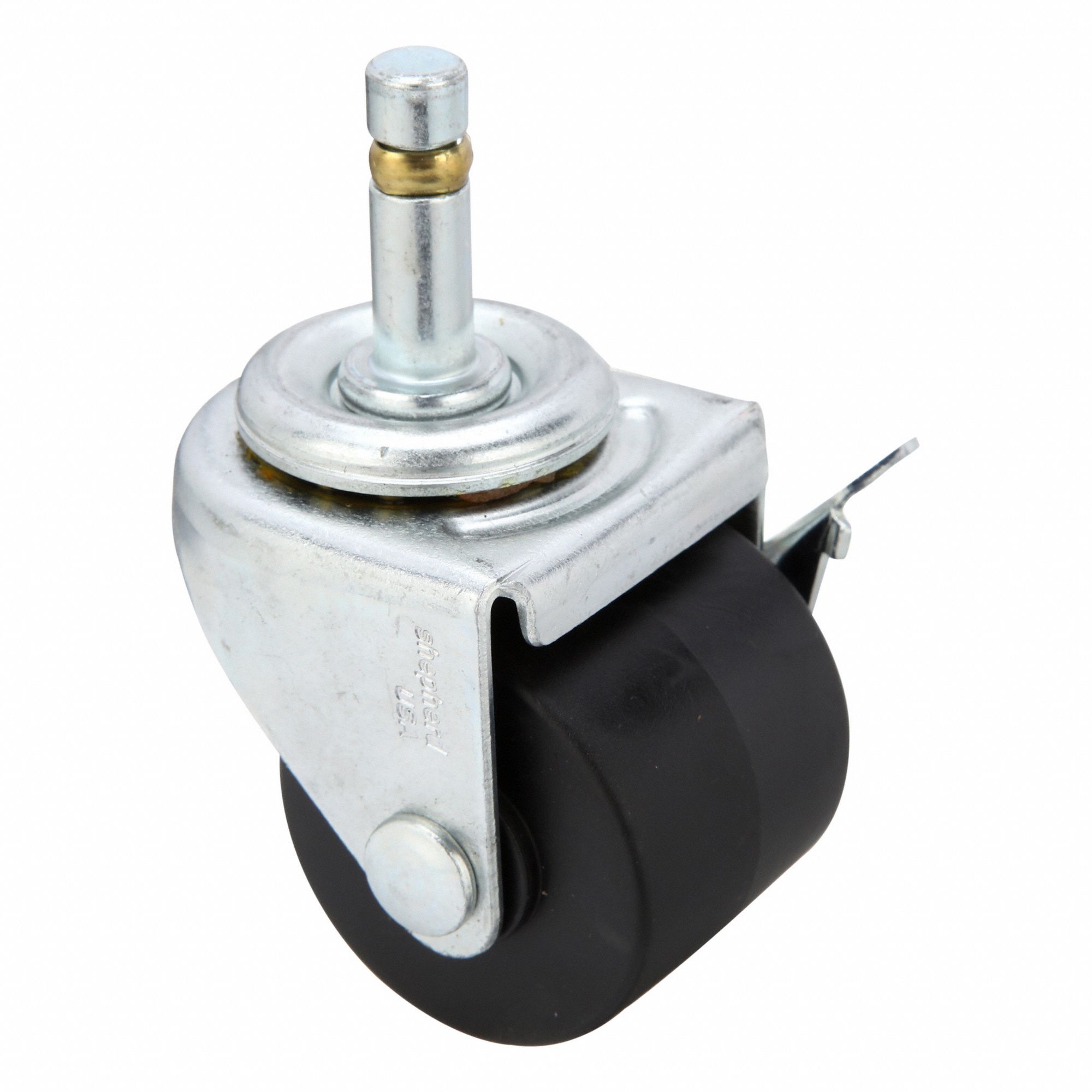 Stem Caster: Swivel, Side Brake, 2 in Wheel Dia., 1 13/16 in Wheel Wd, Polypropylene