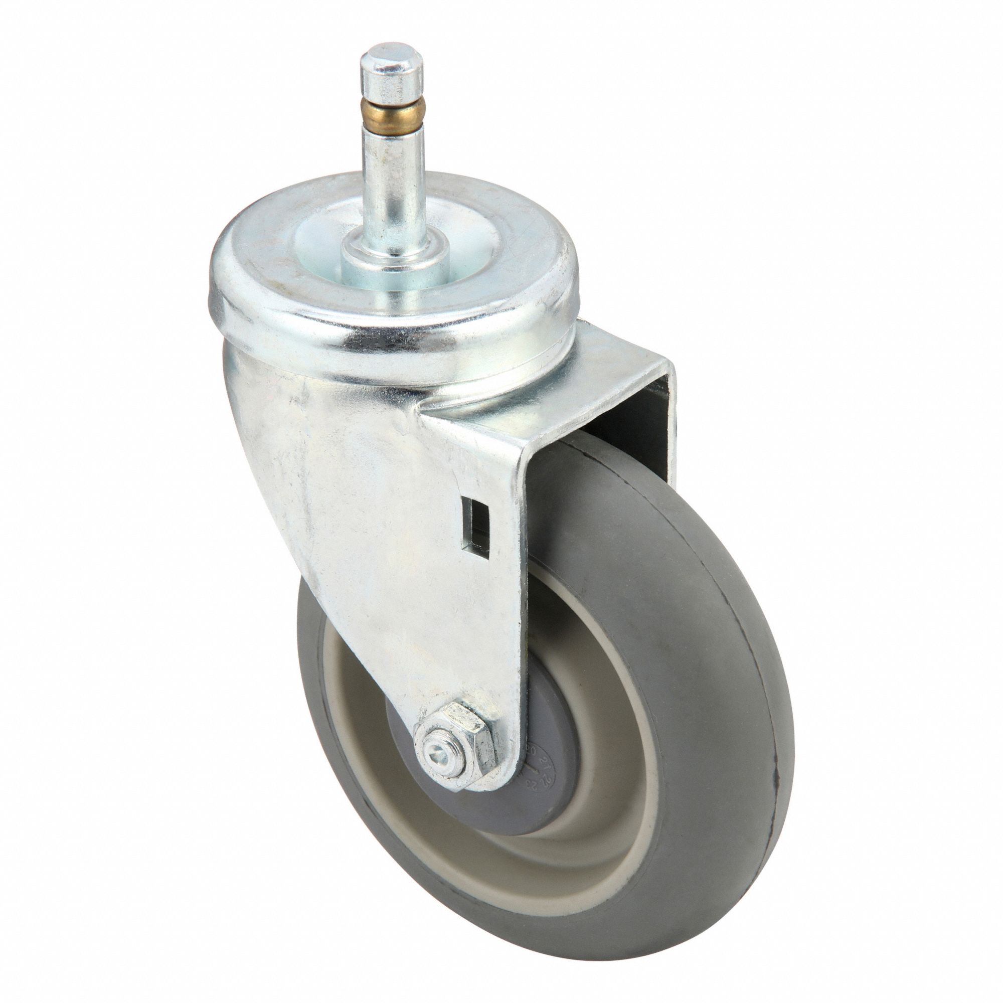 Stem Caster: Swivel, No Brake, 4 in Wheel Dia., 1 1/4 in Wheel Wd, Rubber, Stem