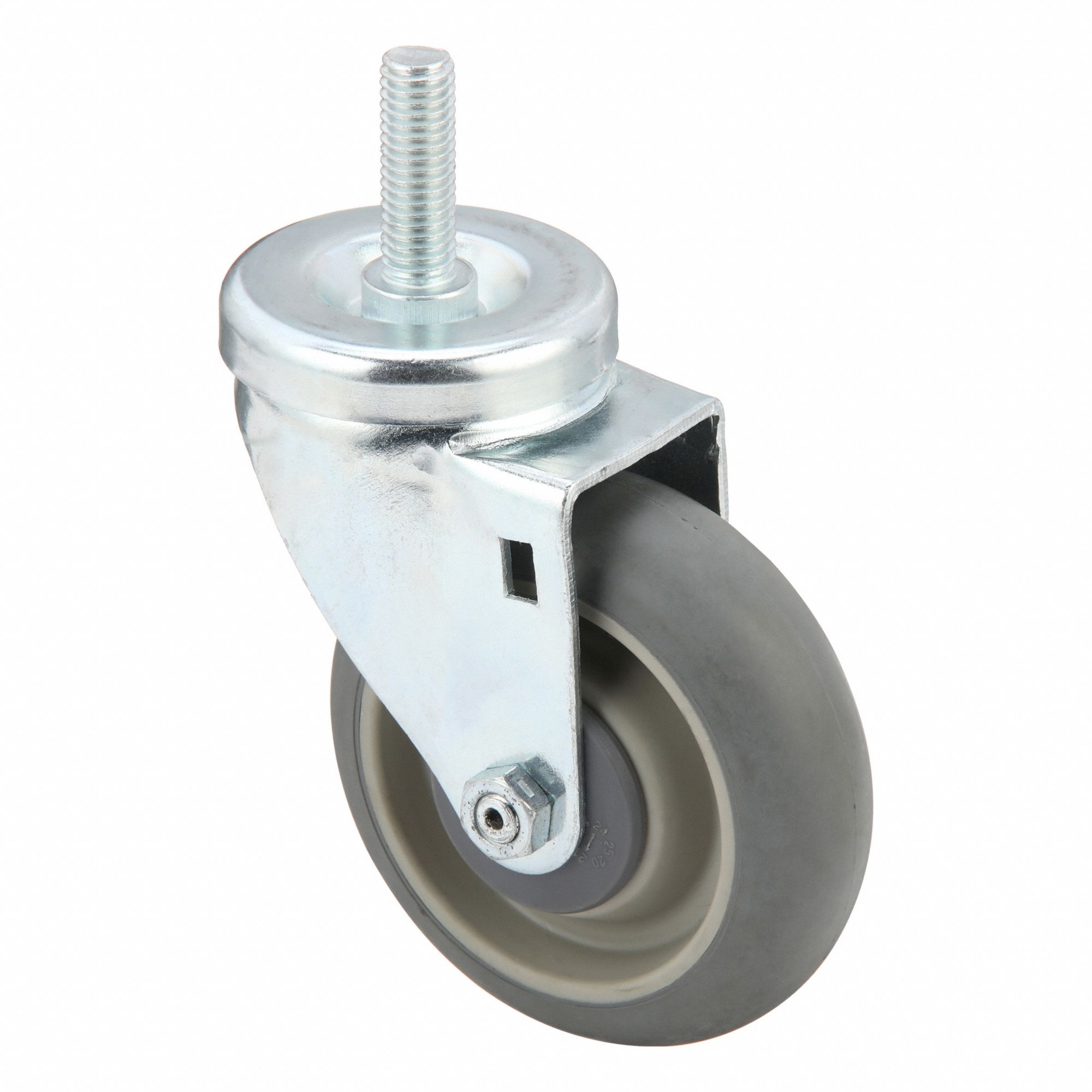 Stem Caster: 4 in Wheel Dia., 250 lb, 5 1/8 in Mounting Ht, Swivel Caster, Rubber
