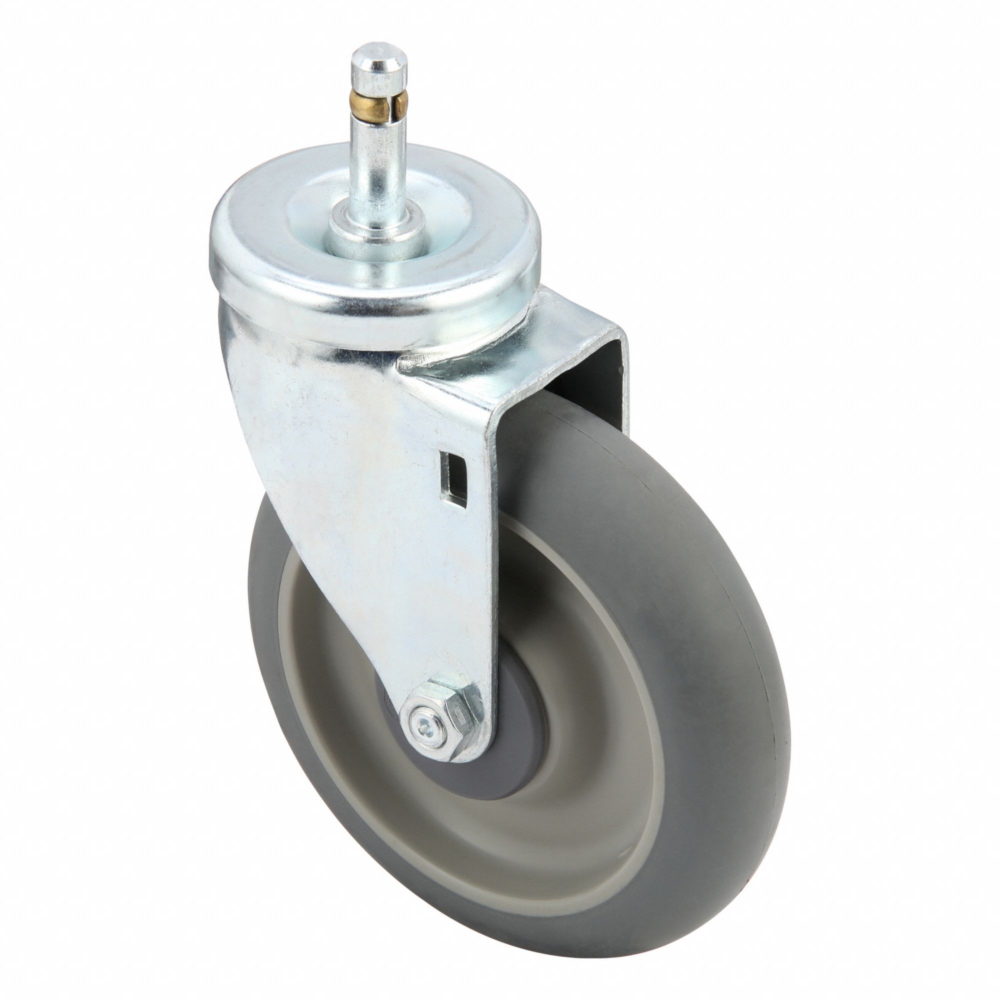 Stem Caster: Swivel, No Brake, 5 in Wheel Dia., 1 1/4 in Wheel Wd, Rubber, Stem