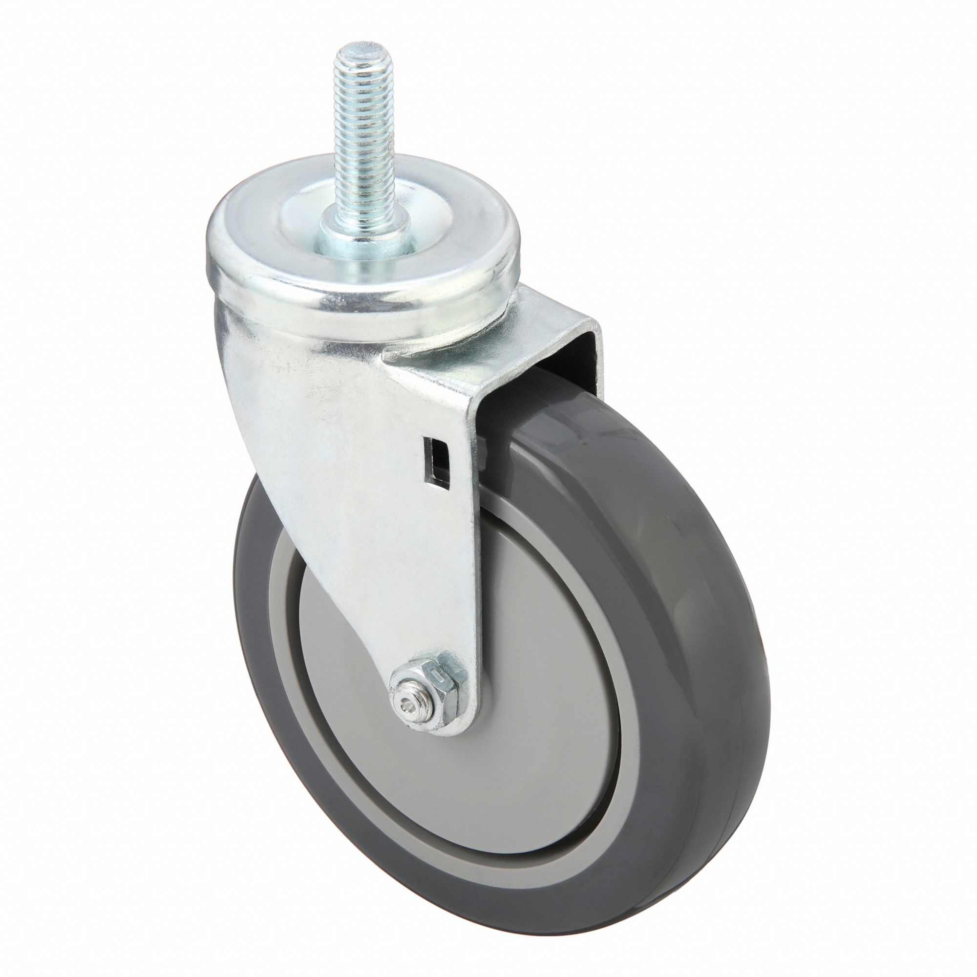 Stem Caster: 5 in Wheel Dia., 315 lb, 6 1/8 in Mounting Ht, Swivel Caster