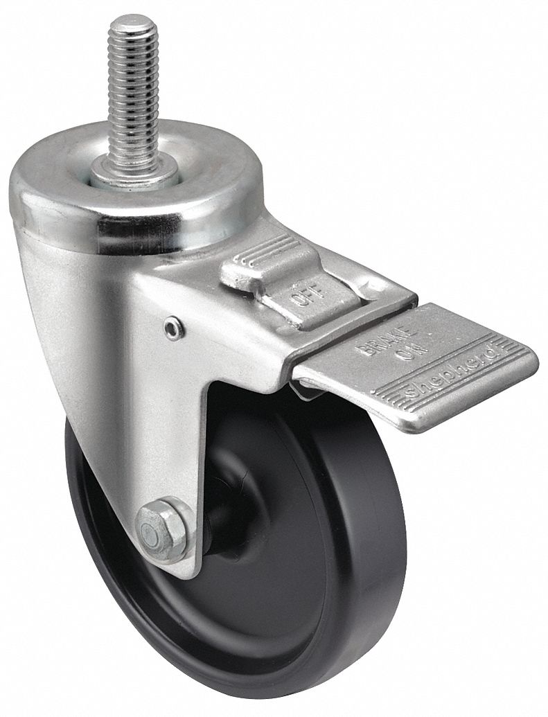 NSF-Listed Sanitary Threaded Stem Caster: 3 in Wheel Dia., 250 lb, Swivel Caster