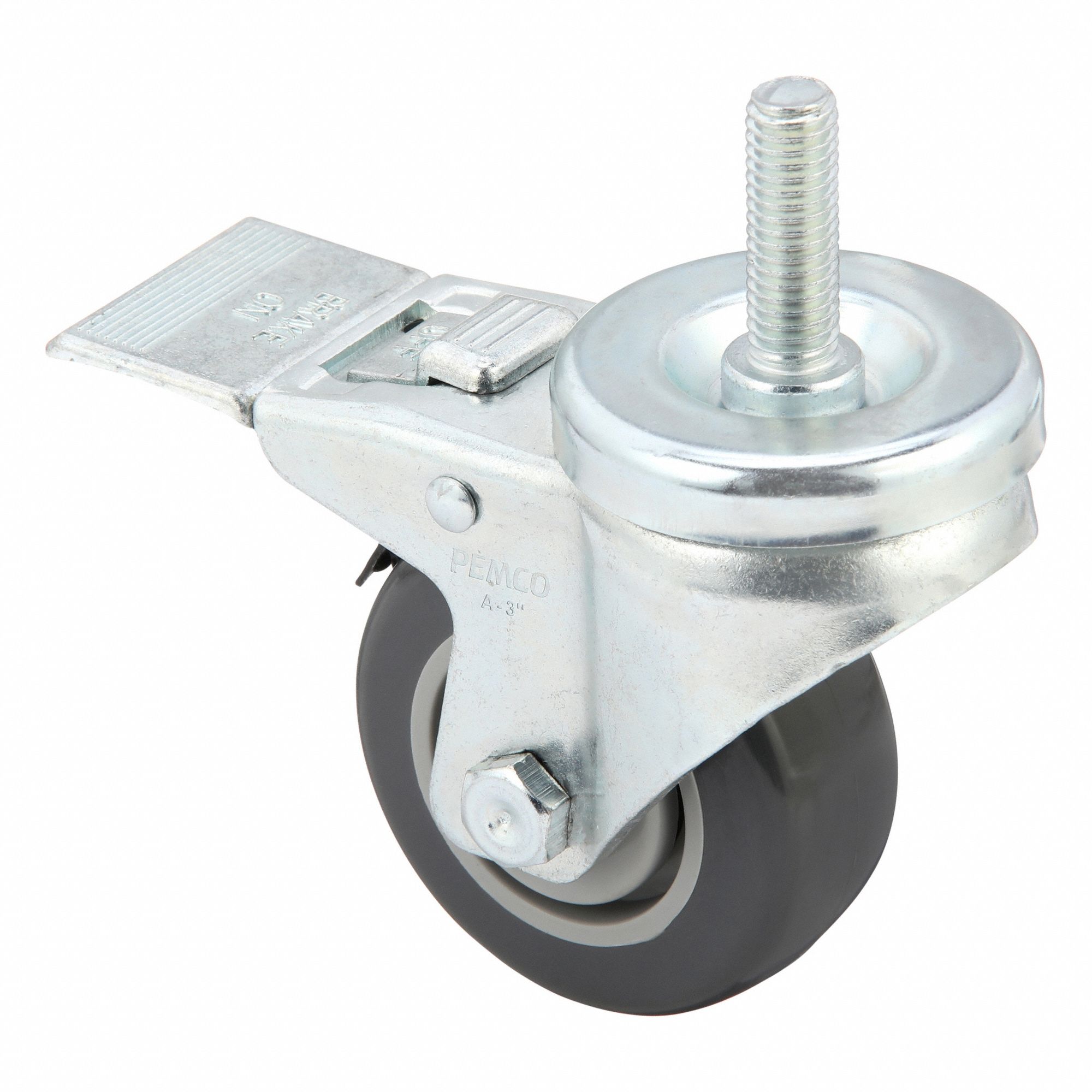 Stem Caster: 3 in Wheel Dia., 250 lb, 4 1/8 in Mounting Ht, Swivel Caster