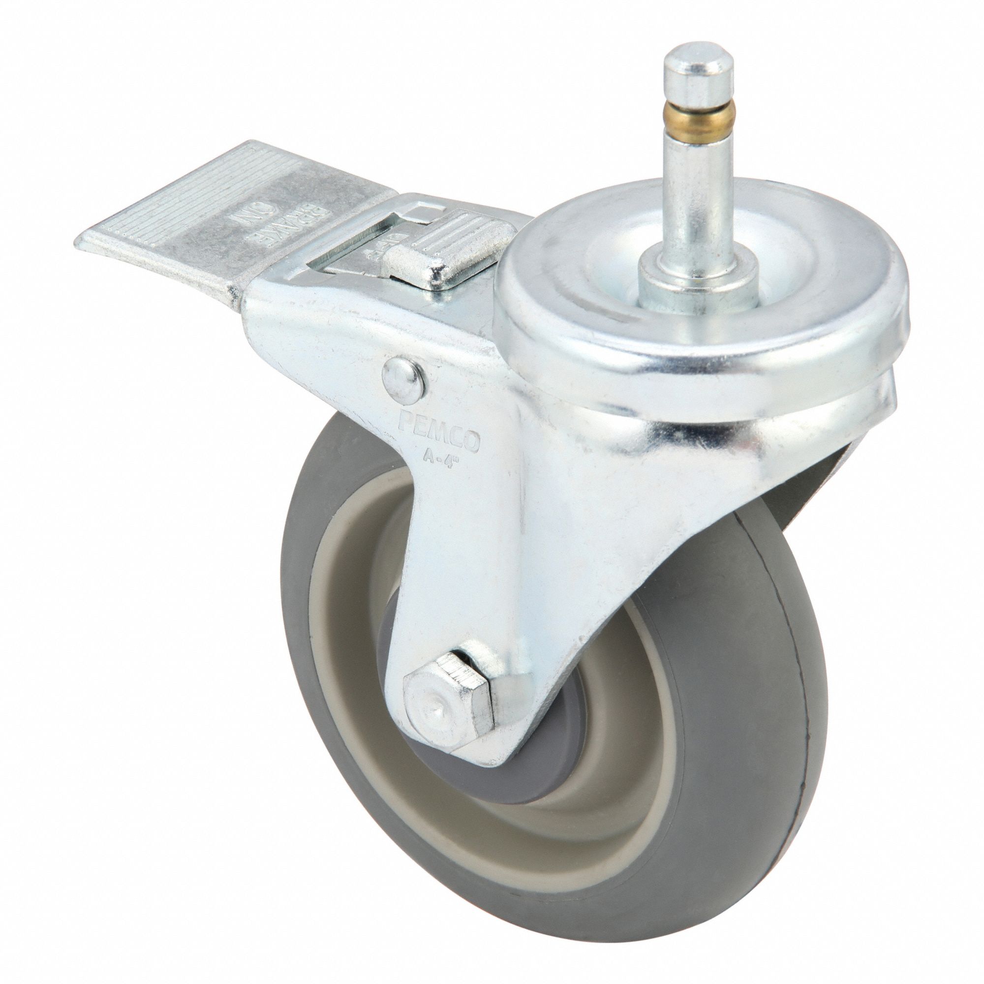 Stem Caster: Swivel, Total Lock, 4 in Wheel Dia., 1 1/4 in Wheel Wd, Rubber, Stem