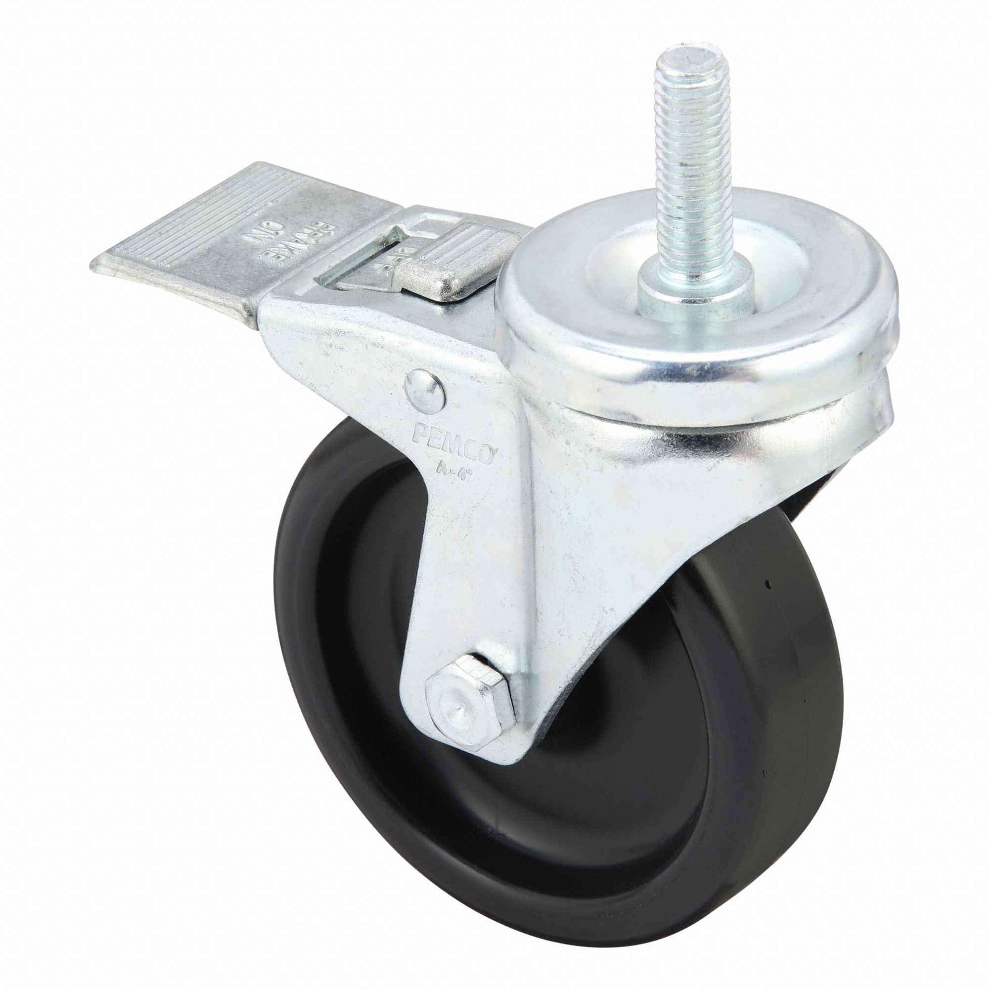 NSF-Listed Sanitary Threaded Stem Caster: 4 in Wheel Dia., 275 lb, Swivel Caster