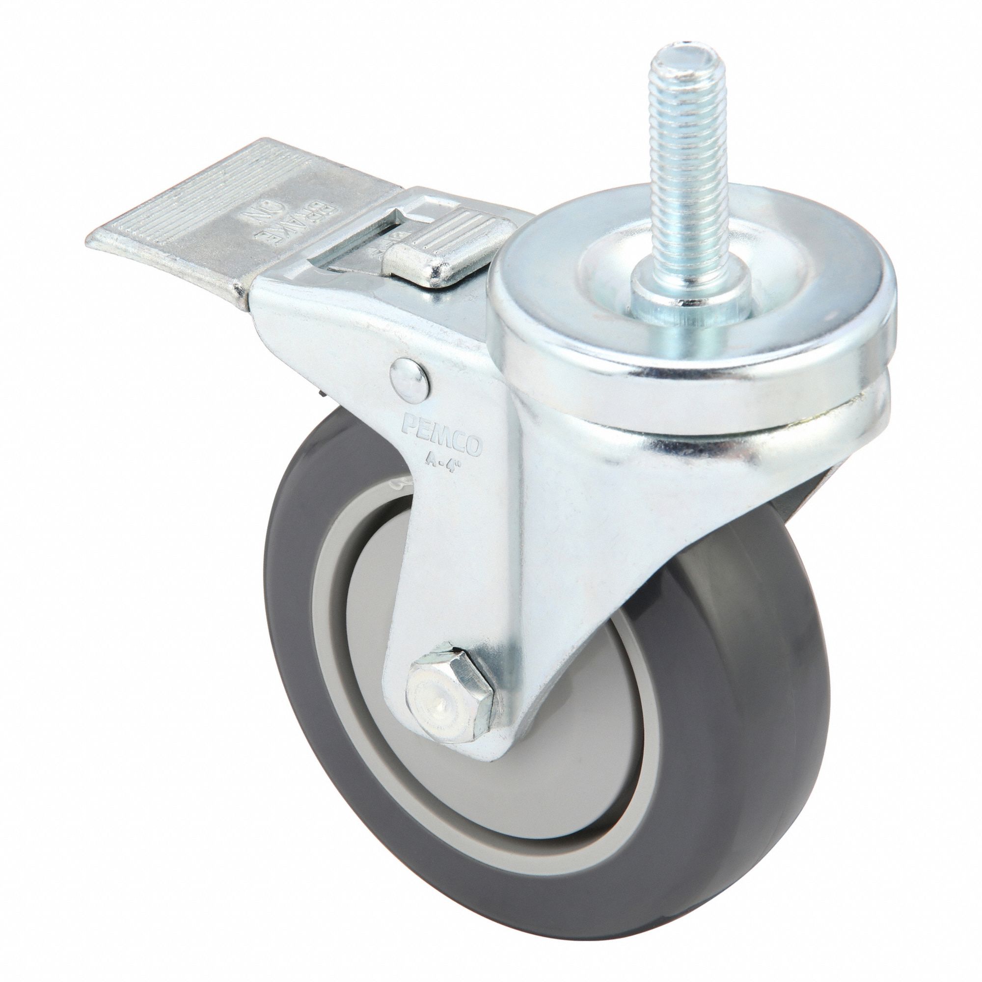 Stem Caster: 4 in Wheel Dia., 300 lb, 5 1/8 in Mounting Ht, Swivel Caster