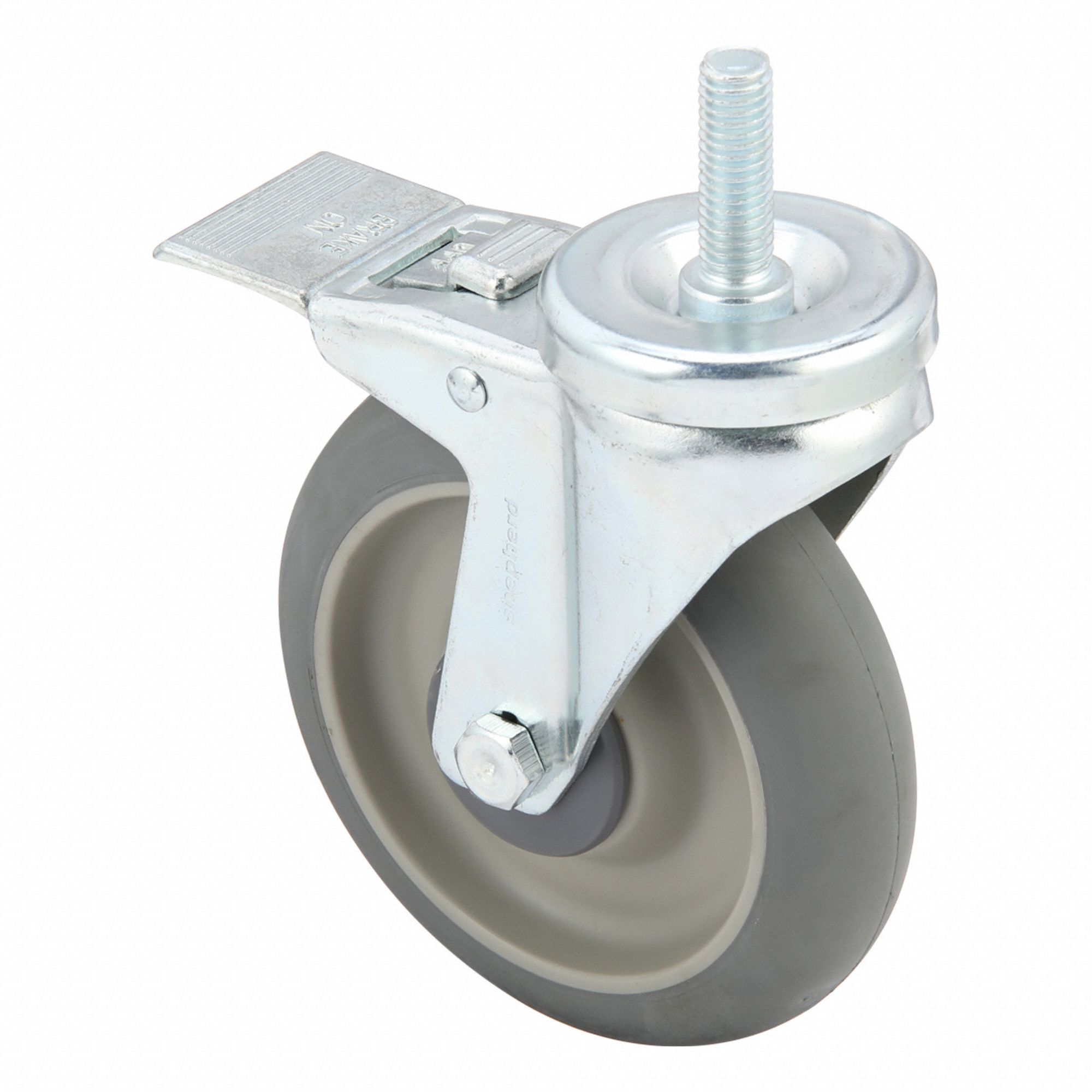 Stem Caster: 5 in Wheel Dia., 300 lb, 6 1/8 in Mounting Ht, Swivel Caster, Rubber