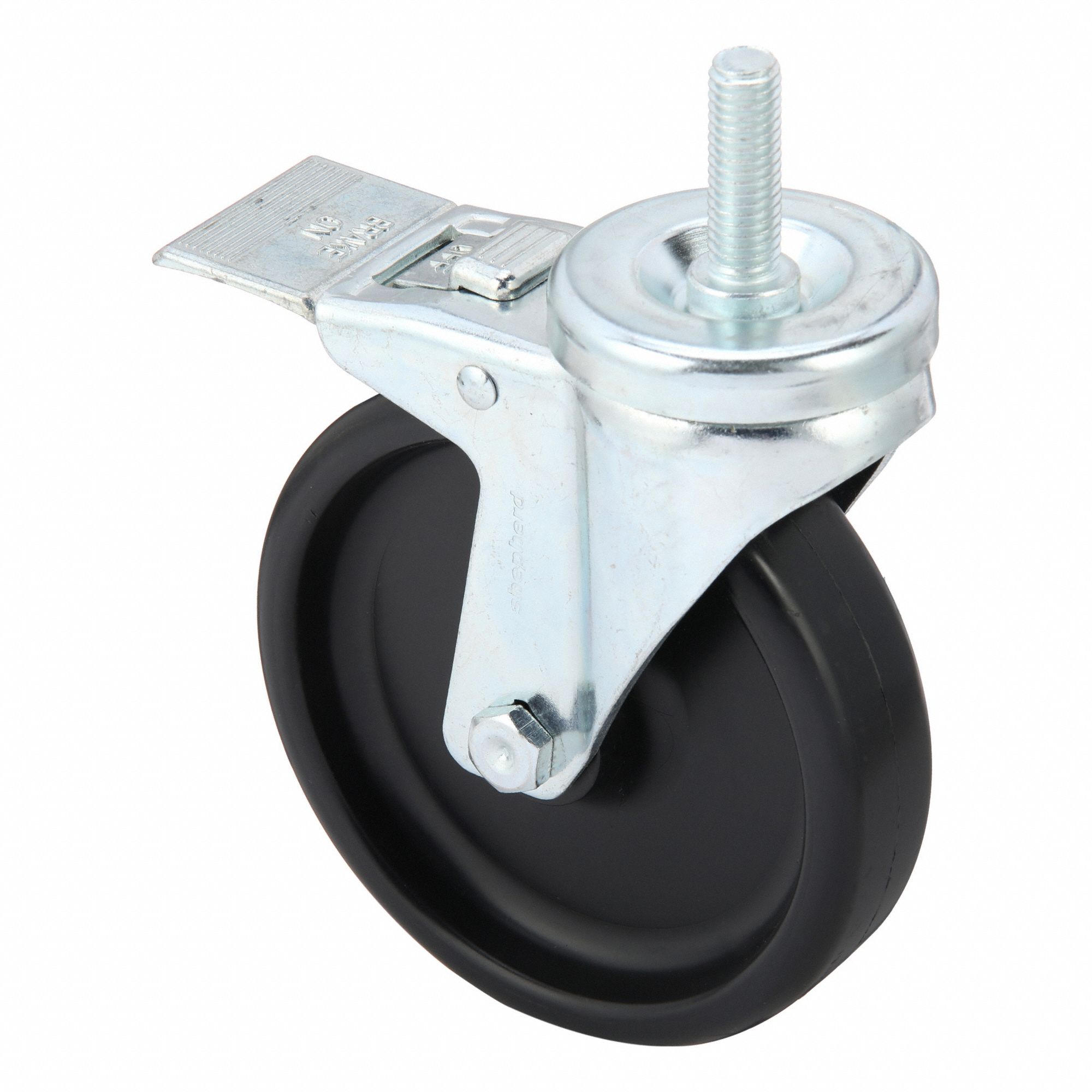 NSF-Listed Sanitary Threaded Stem Caster: 5 in Wheel Dia., 300 lb, Swivel Caster