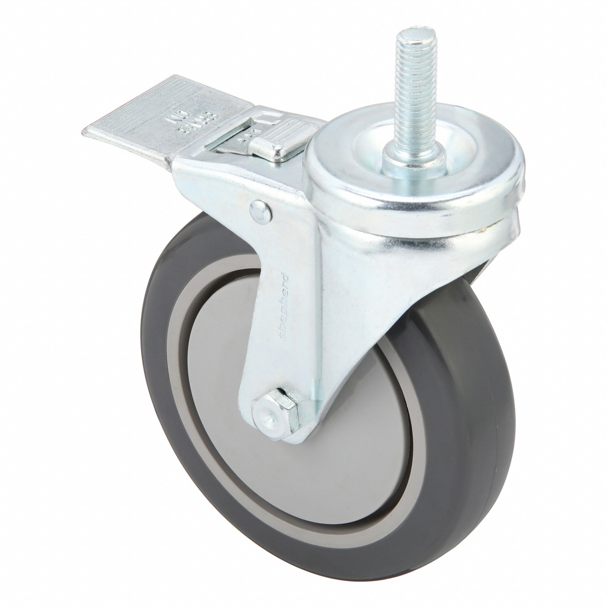 Stem Caster: 5 in Wheel Dia., 315 lb, 6 1/8 in Mounting Ht, Swivel Caster