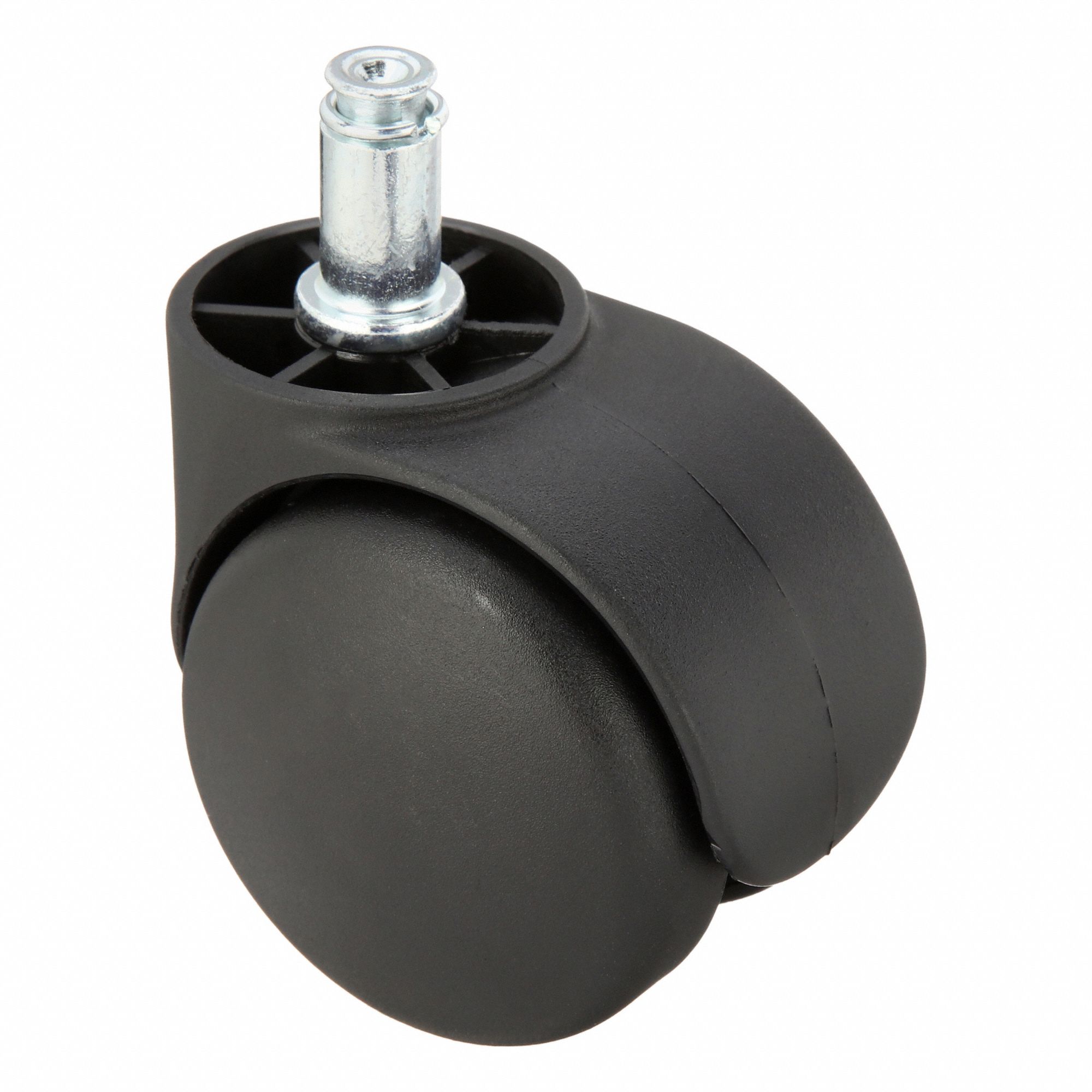 Stem Caster: Swivel, No Brake, 2 1/8 in Wheel Dia., 1/2 in Wheel Wd, Nylon, Nylon