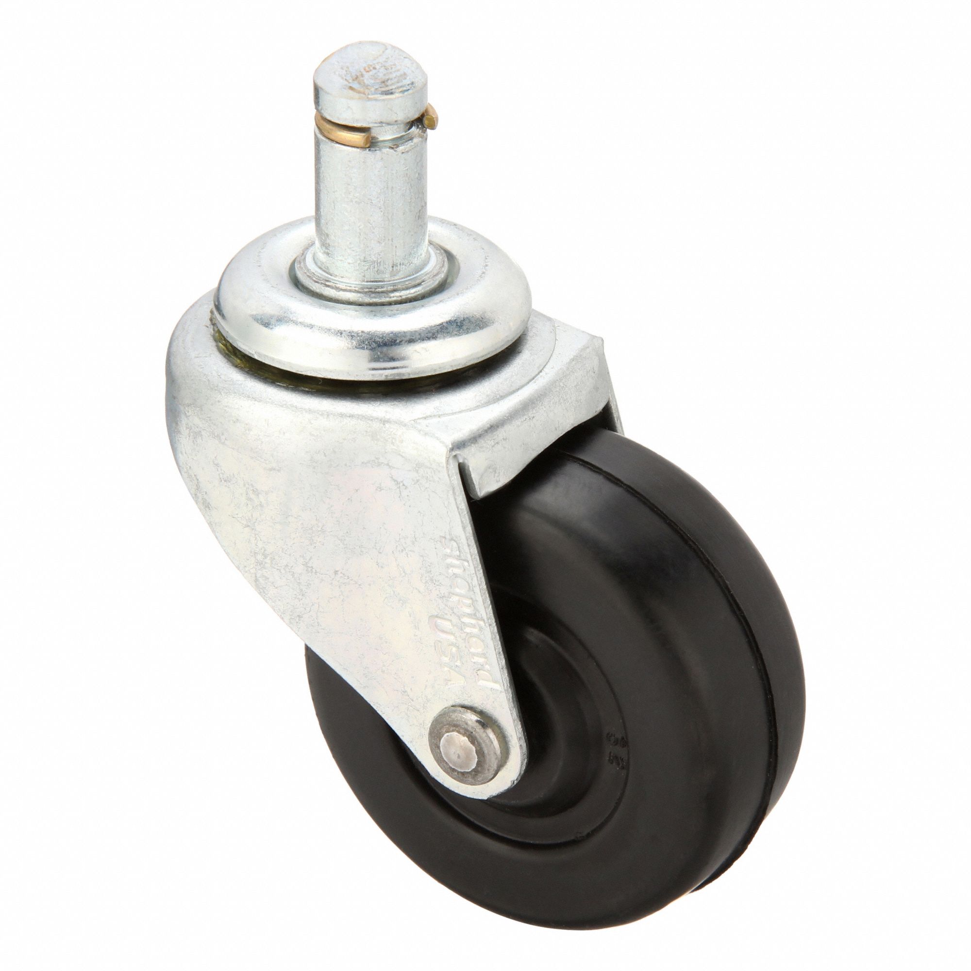 Stem Caster: Swivel, No Brake, 2 in Wheel Dia., 13/16 in Wheel Wd, Rubber, Rubber