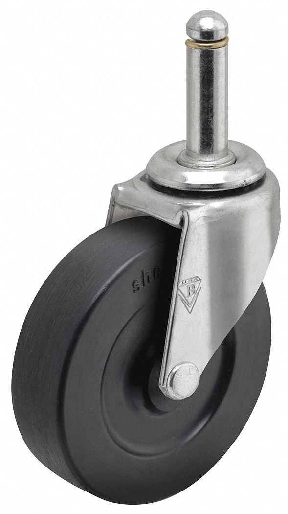 Stem Caster: Swivel, No Brake, 2 in Wheel Dia., 13/16 in Wheel Wd, Rubber, Rubber
