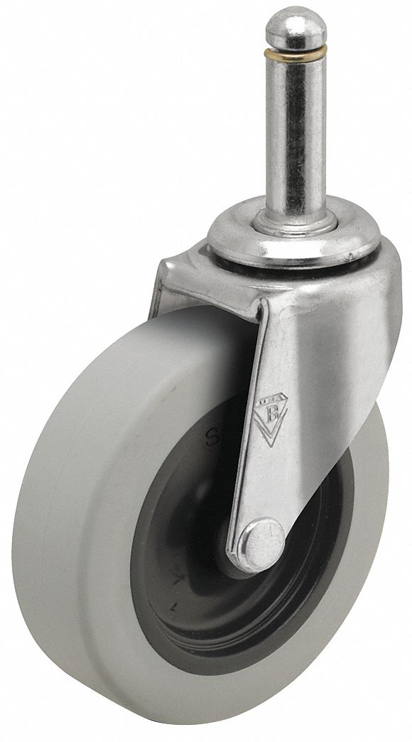 Stem Caster: Swivel, No Brake, 2 in Wheel Dia., 13/16 in Wheel Wd, Rubber, Stem, Std