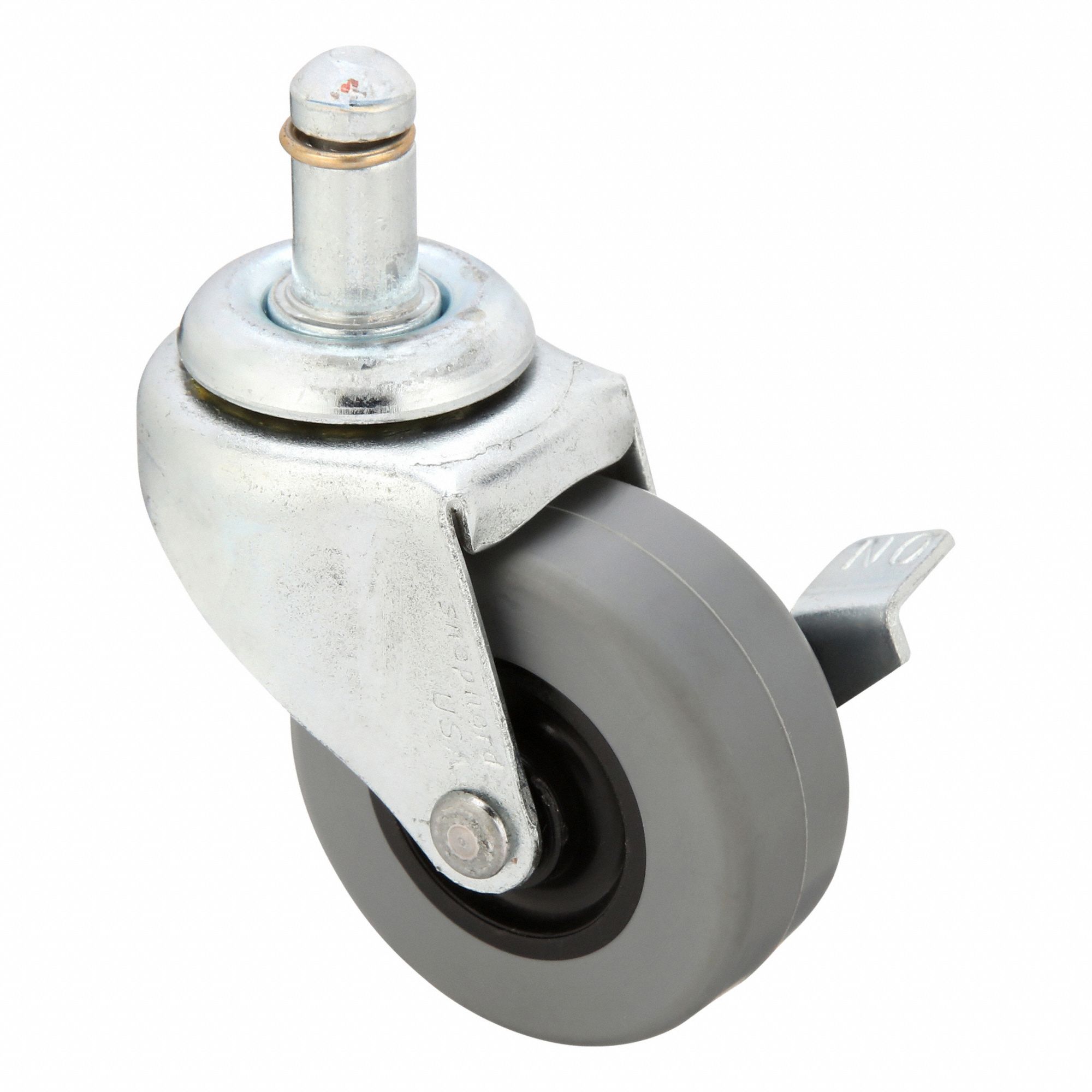 Stem Caster: Swivel, Side Brake, 2 in Wheel Dia., 13/16 in Wheel Wd, Polyurethane