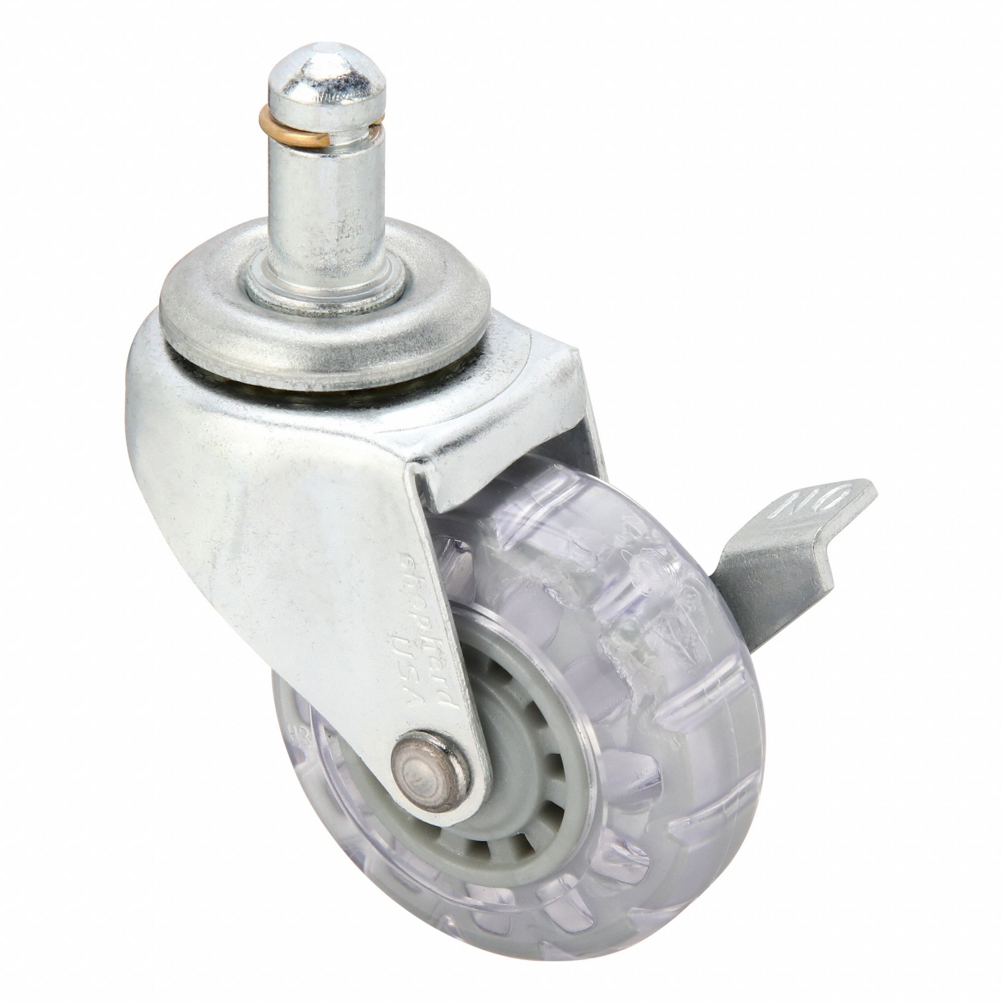 Stem Caster: Swivel, Side Brake, 2 in Wheel Dia., 13/16 in Wheel Wd, Polyurethane