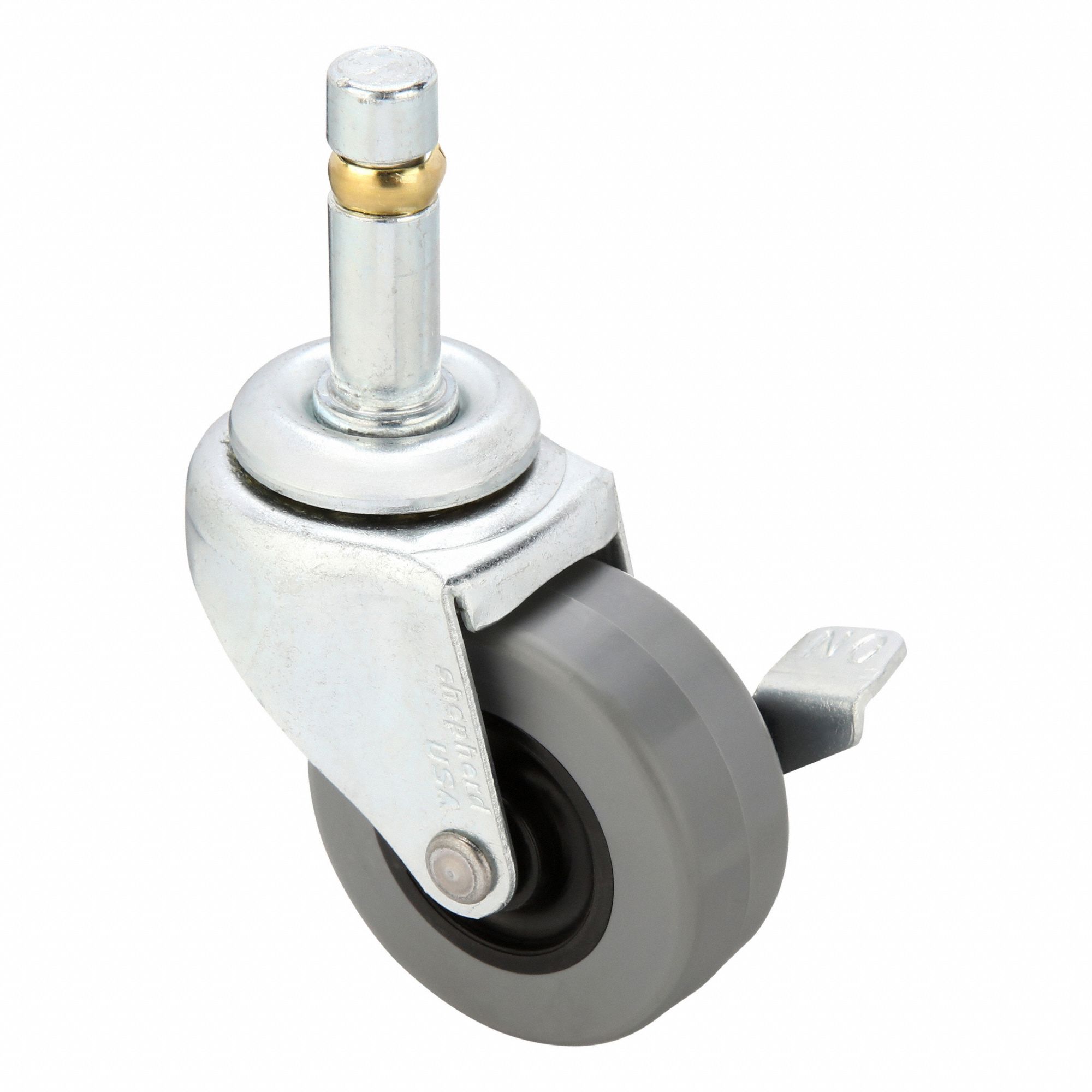 Stem Caster: Swivel, Side Brake, 2 in Wheel Dia., 13/16 in Wheel Wd, Polyurethane