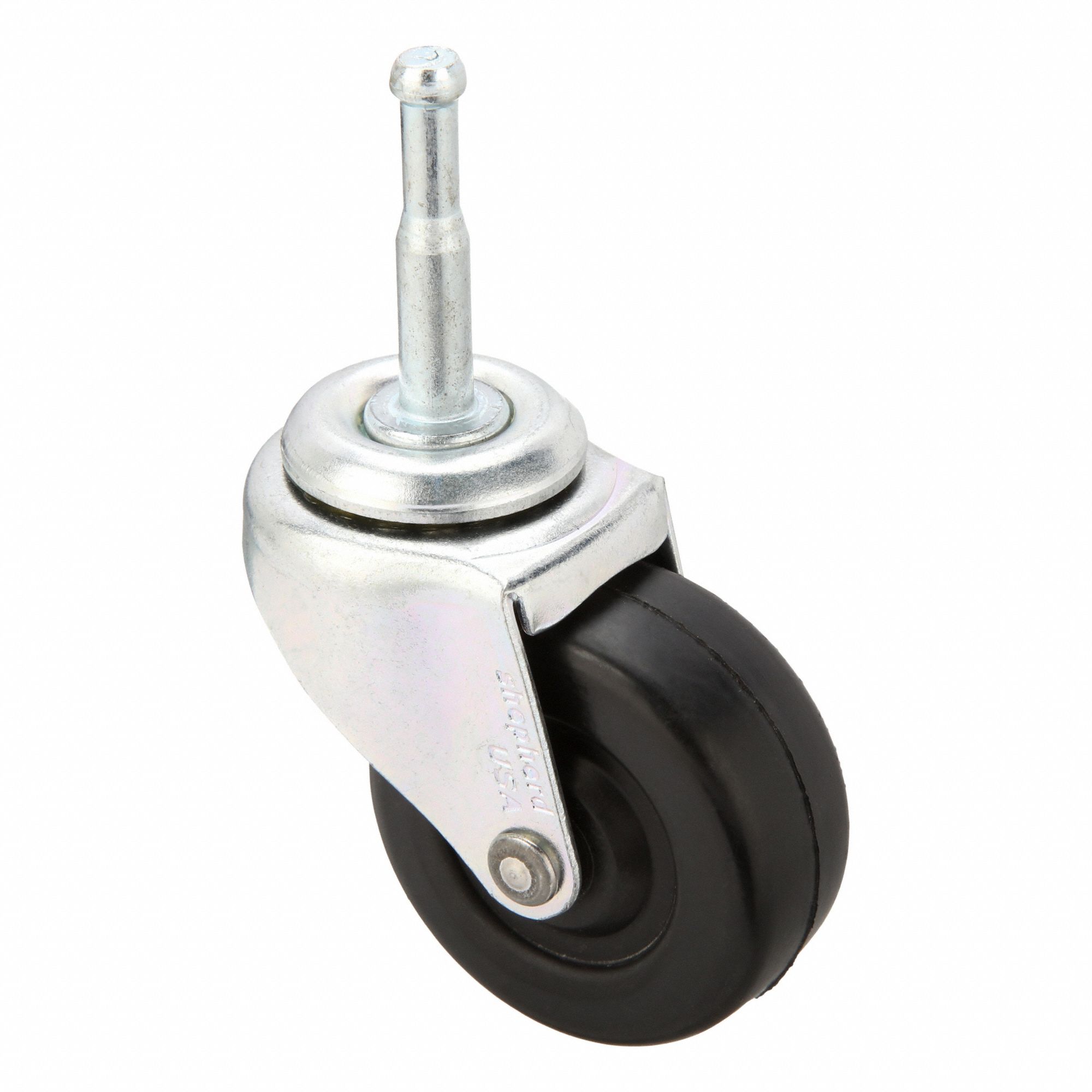 Single-Wheel Grip-Neck Stem Caster: Swivel Caster, 13/16 in Wheel Wd, Plain, Steel