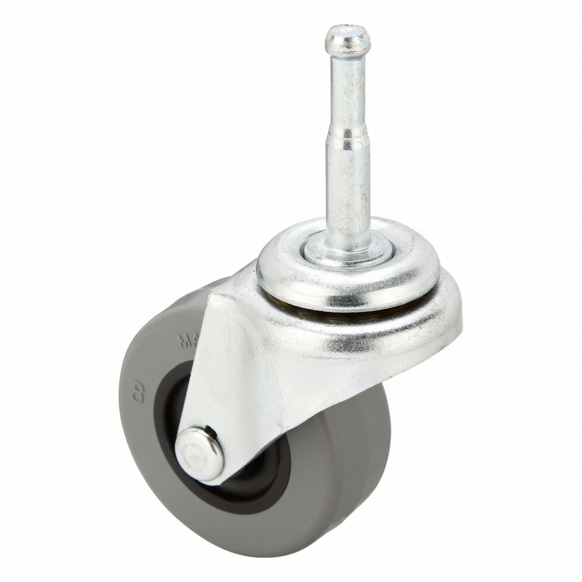 Single-Wheel Grip-Neck Stem Caster: Swivel Caster, 13/16 in Wheel Wd, Plain, Steel