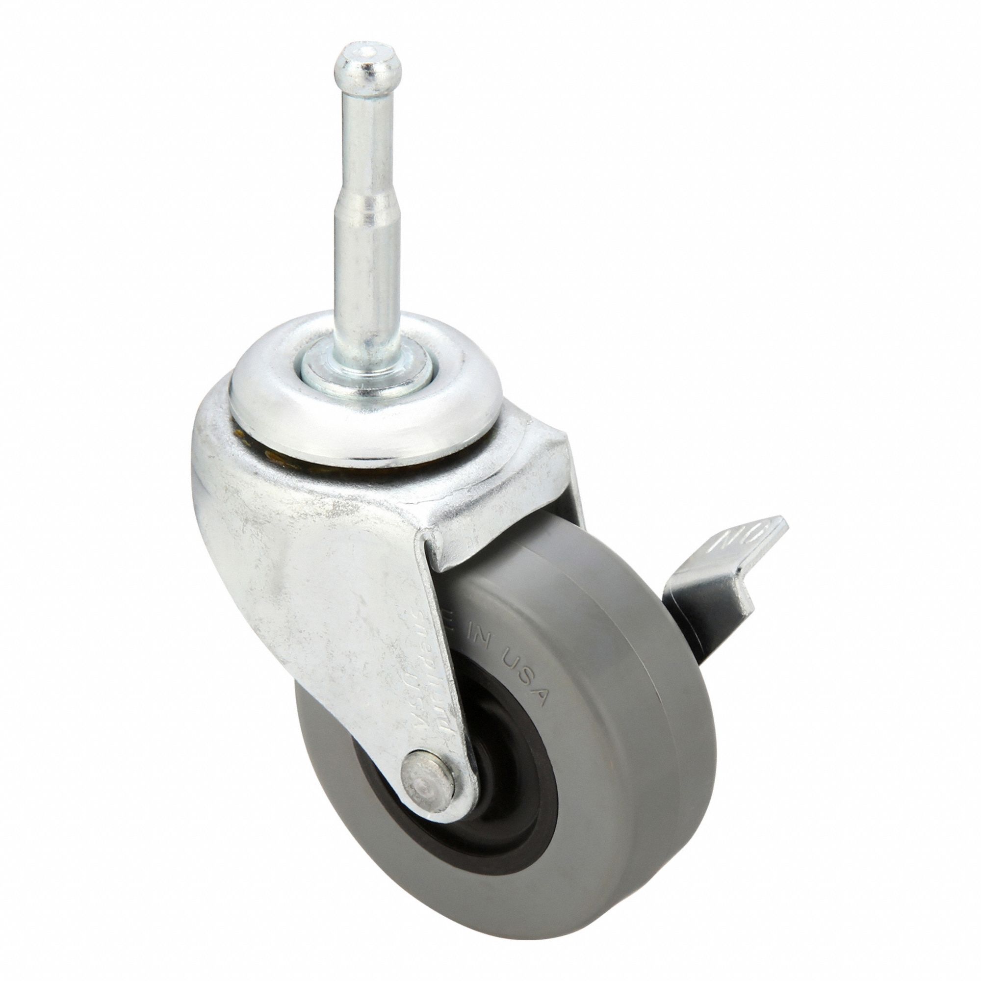 Single-Wheel Grip-Neck Stem Caster: Swivel Caster with Brake, 13/16 in Wheel Wd
