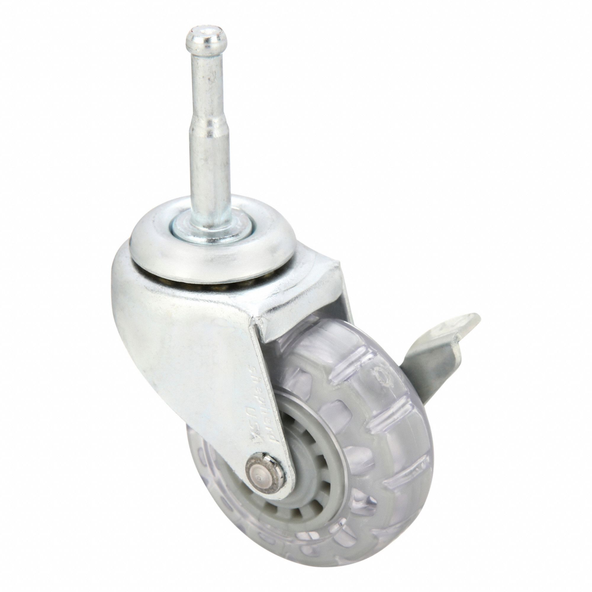 Single-Wheel Grip-Neck Stem Caster: Swivel Caster with Brake, 13/16 in Wheel Wd
