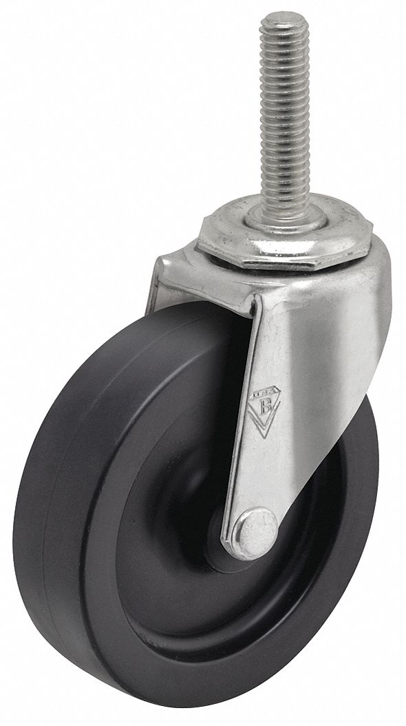 NSF-Listed Sanitary Threaded Stem Caster: 3 in Wheel Dia., 120 lb, Swivel Caster