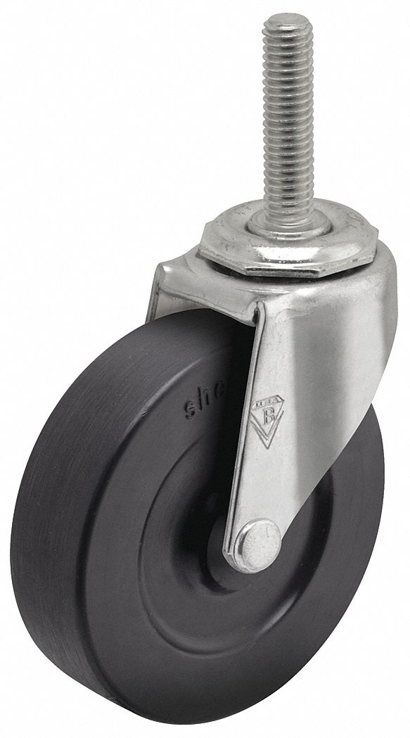 NSF-Listed Sanitary Threaded Stem Caster: 3 in Wheel Dia., 110 lb, Swivel Caster