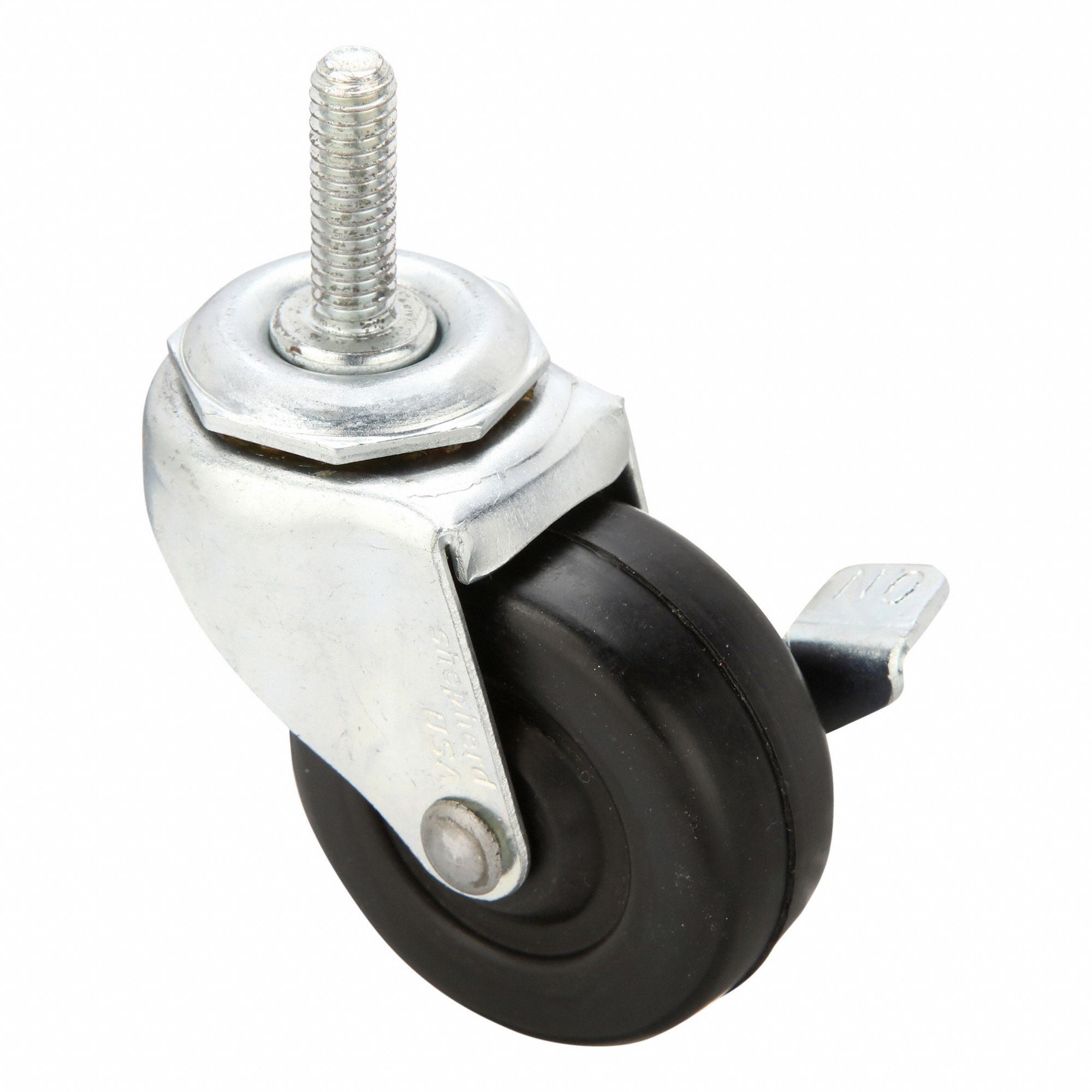 NSF-Listed Sanitary Threaded Stem Caster: 2 in Wheel Dia., 80 lb, Rubber, Plain