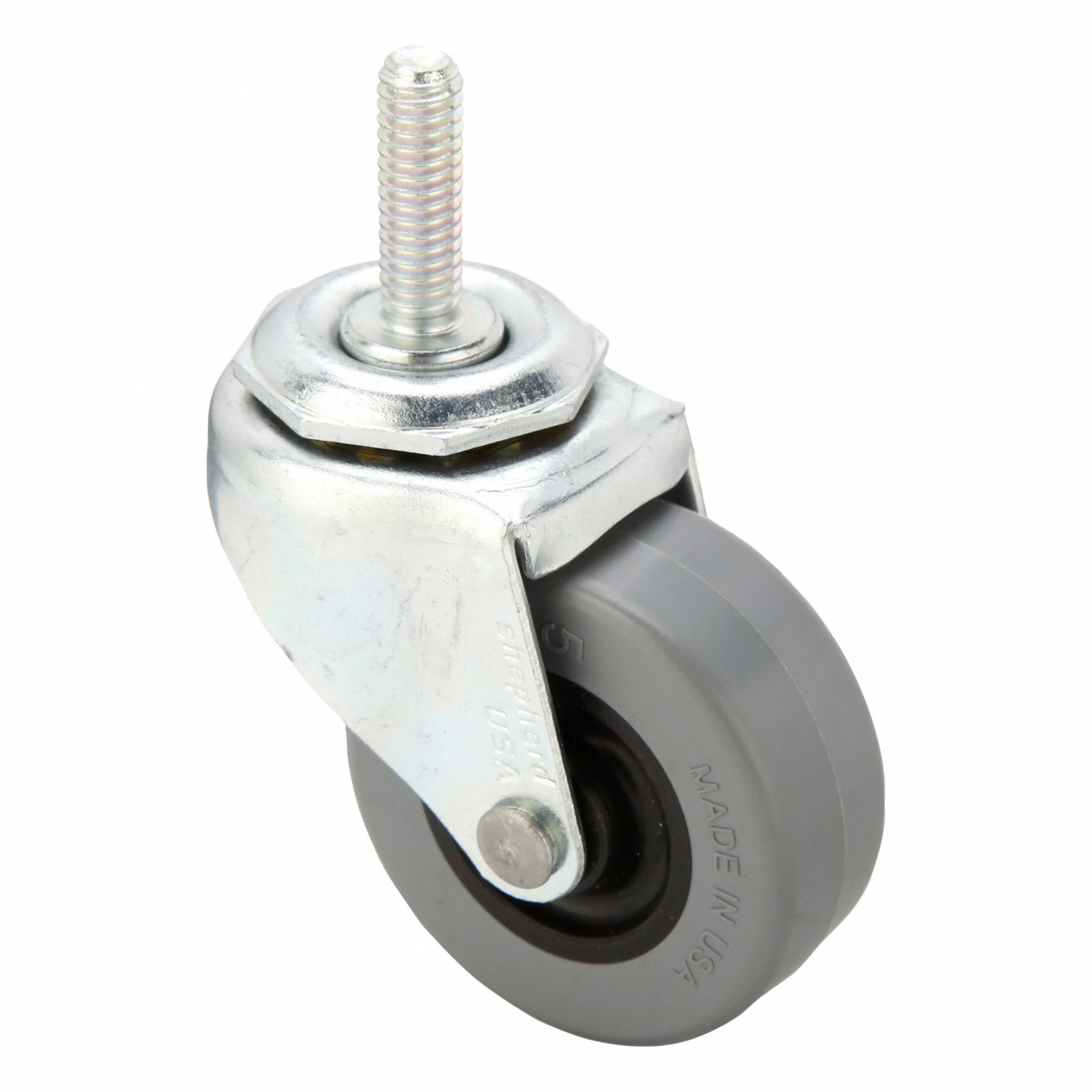 NSF-Listed Sanitary Threaded Stem Caster: 2 in Wheel Dia., 90 lb, Swivel Caster