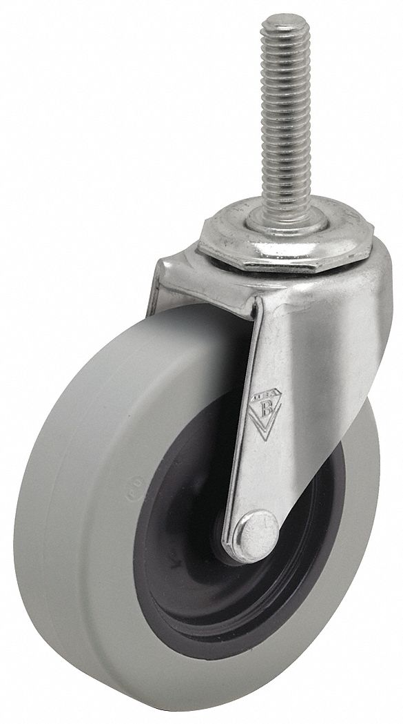 NSF-Listed Sanitary Threaded Stem Caster: 3 in Wheel Dia., 120 lb, Swivel Caster