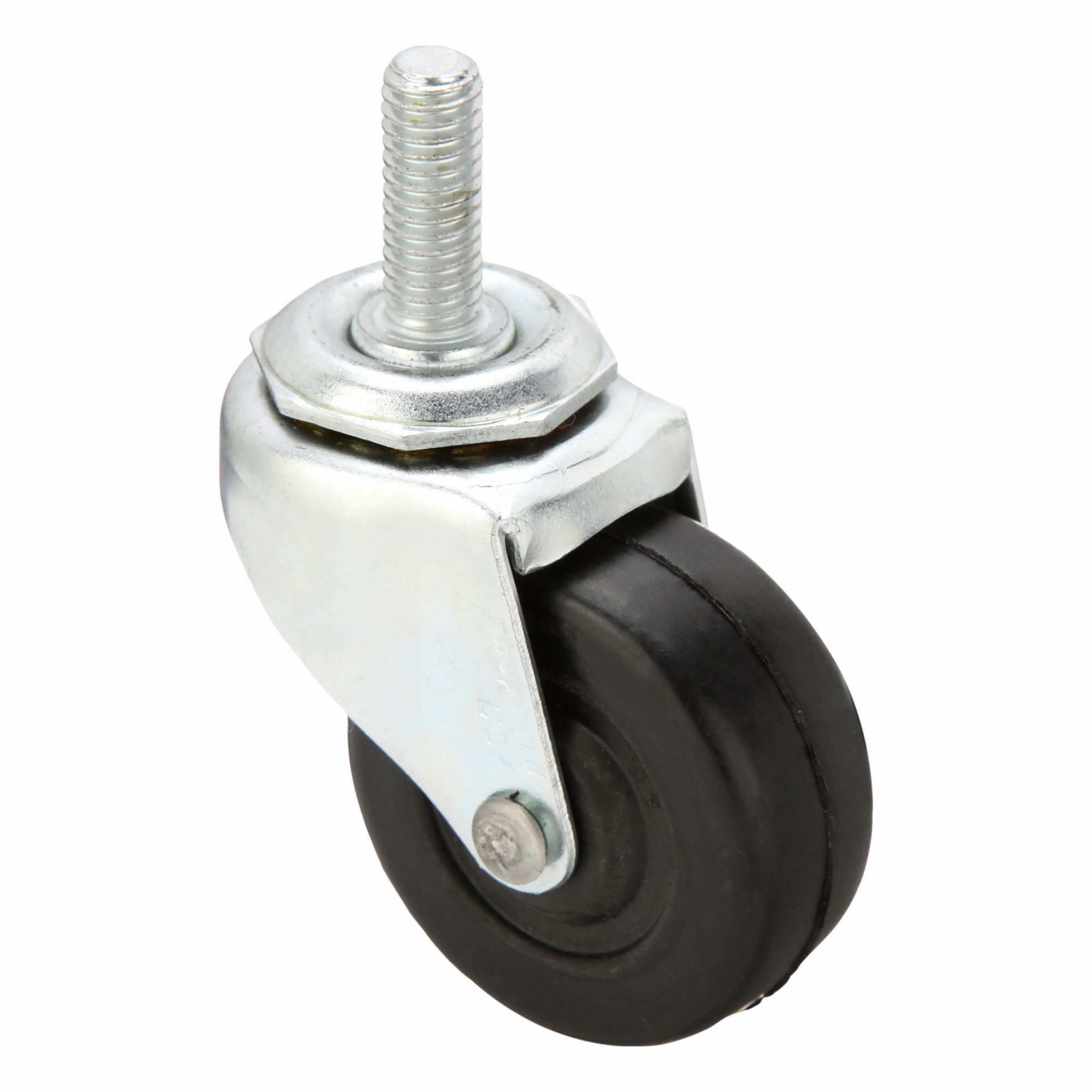 NSF-Listed Sanitary Threaded Stem Caster: 2 in Wheel Dia., 80 lb, Rubber, Plain