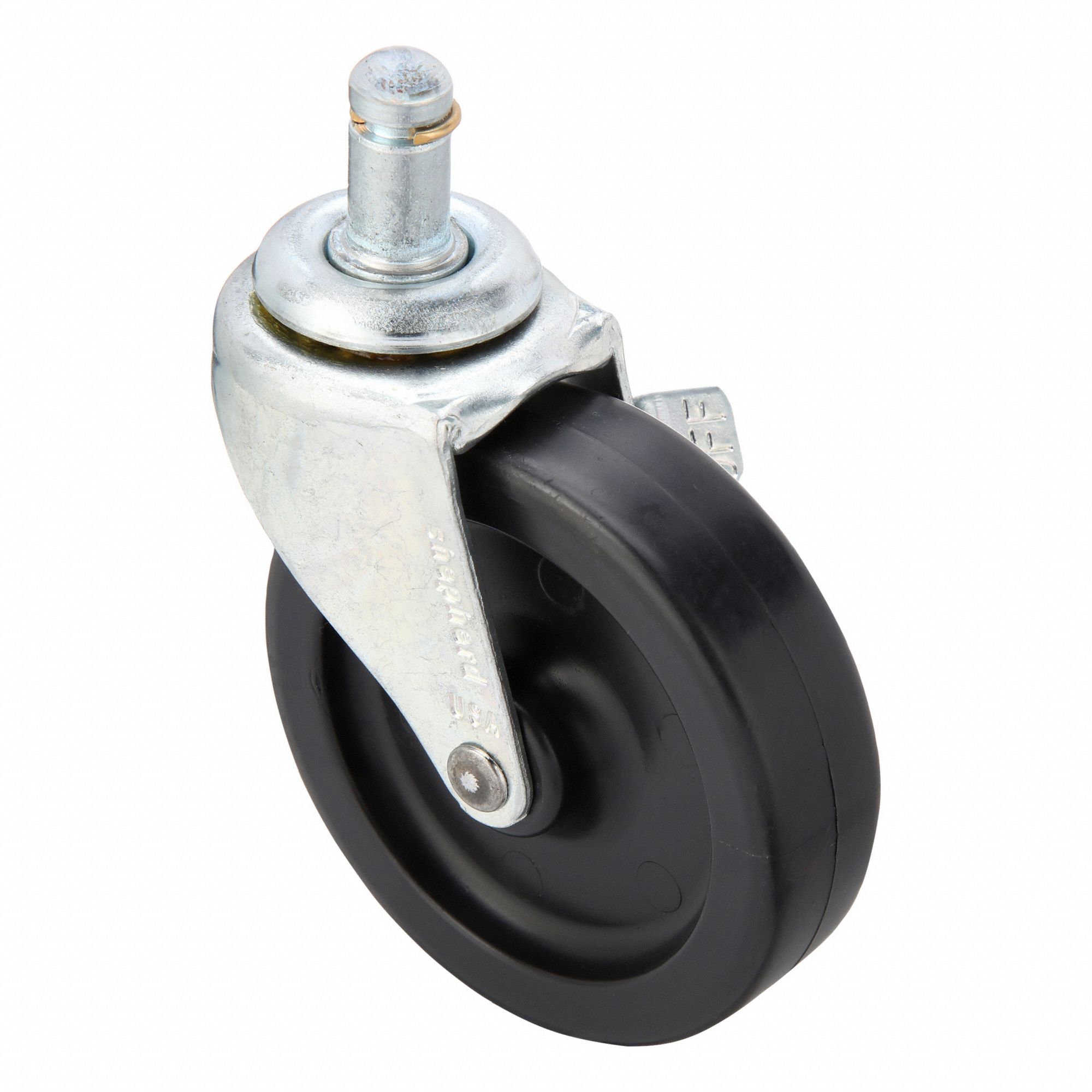 Stem Caster: Swivel, Side Brake, 3 in Wheel Dia., 13/16 in Wheel Wd, Polypropylene