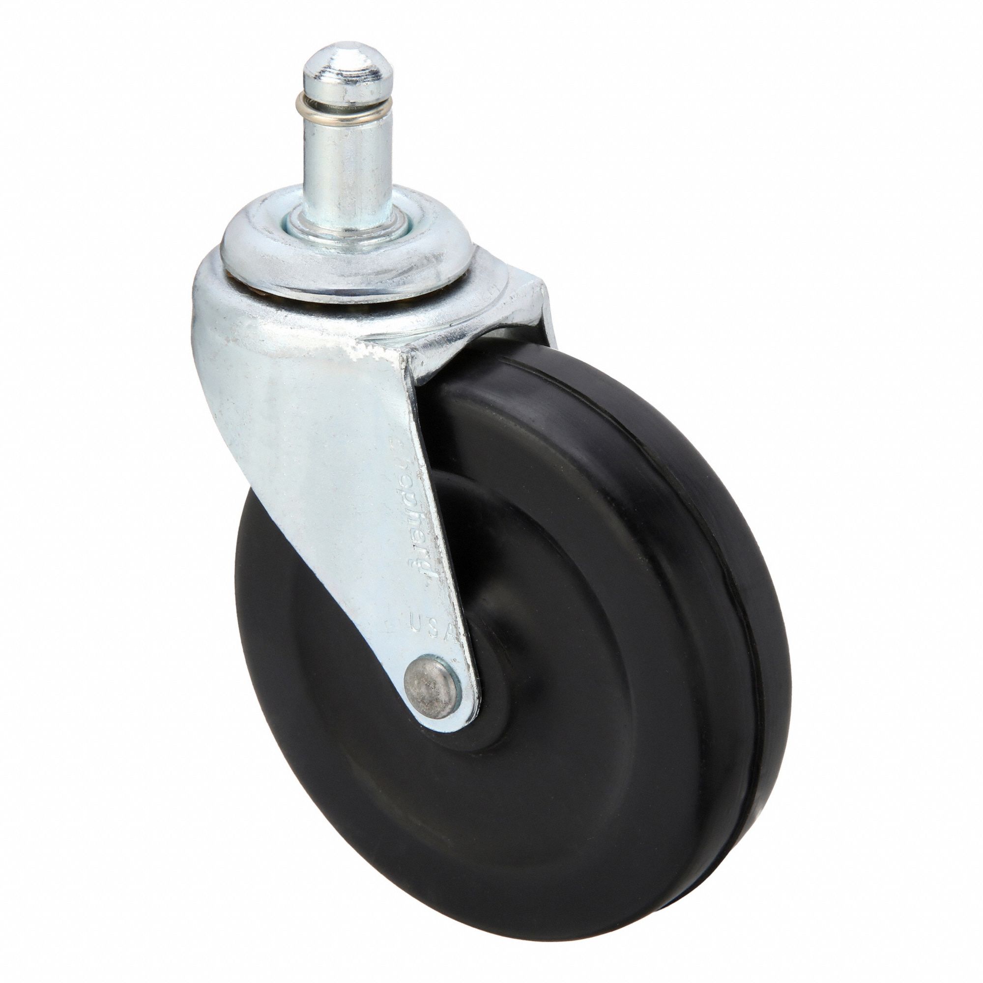 Stem Caster: Swivel, No Brake, 3 in Wheel Dia., 13/16 in Wheel Wd, Rubber, Rubber