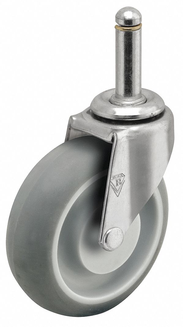 Stem Caster: Swivel, No Brake, 3 in Wheel Dia., 13/16 in Wheel Wd, Rubber, Stem