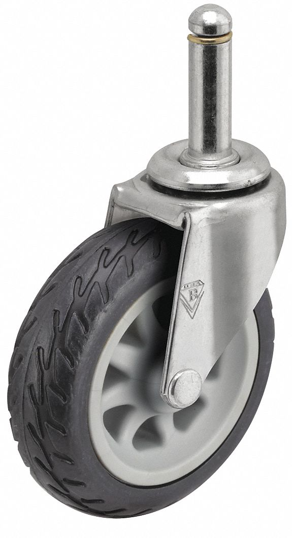 Stem Caster: Swivel, No Brake, 3 in Wheel Dia., 13/16 in Wheel Wd, Rubber, Stem