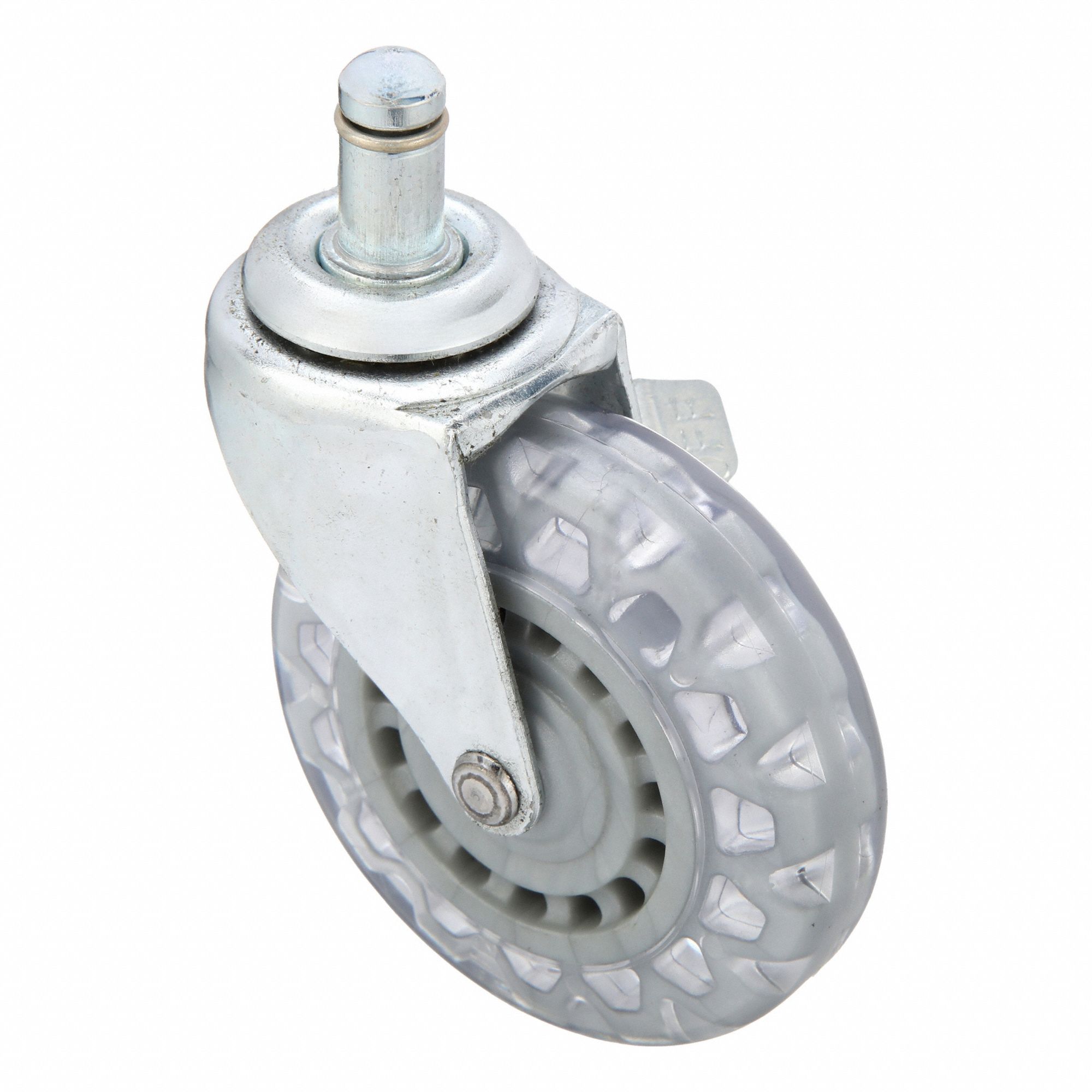 Stem Caster: Swivel, Side Brake, 3 in Wheel Dia., 13/16 in Wheel Wd, Polyurethane