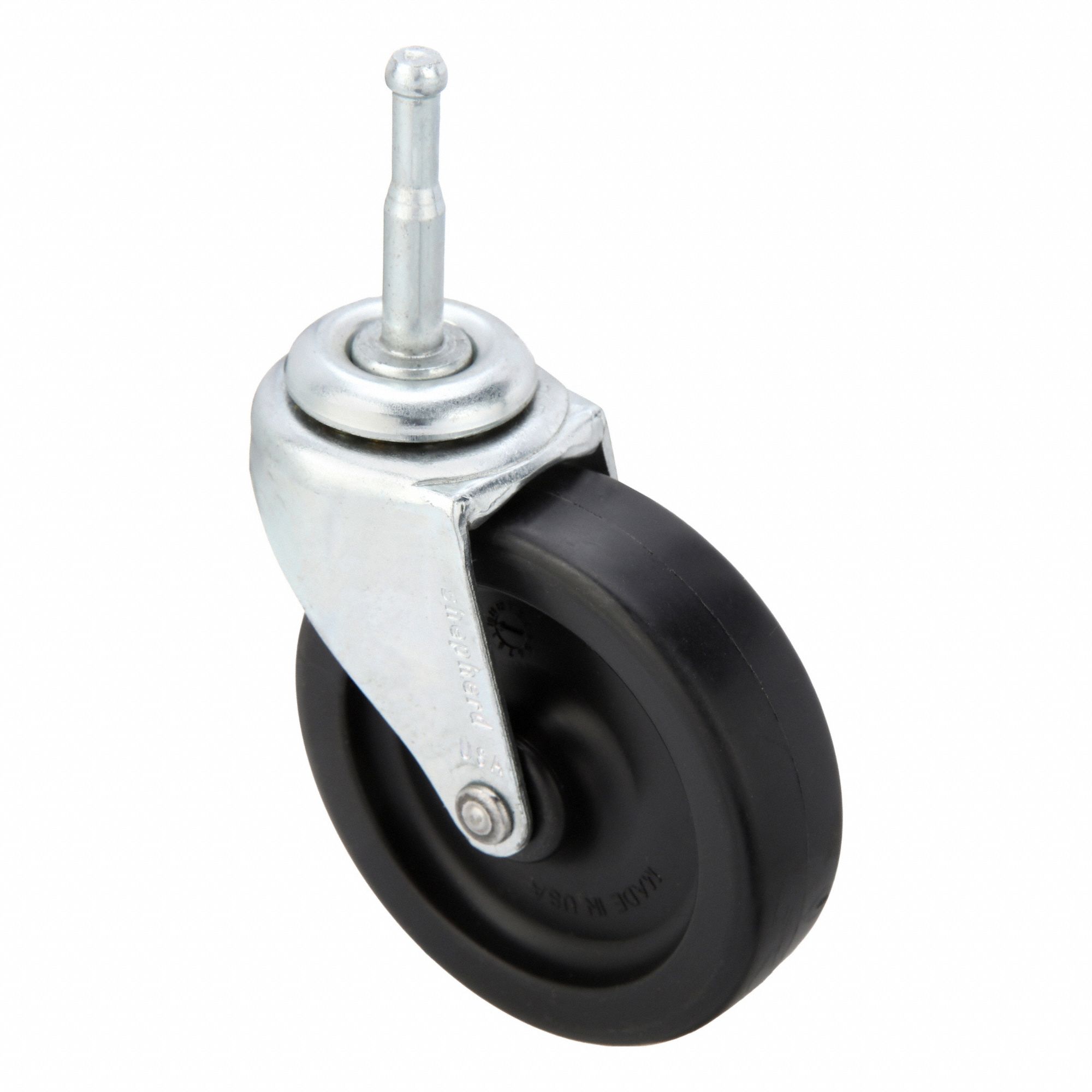 Single-Wheel Grip-Neck Stem Caster: Swivel Caster, 13/16 in Wheel Wd, Plain, Steel