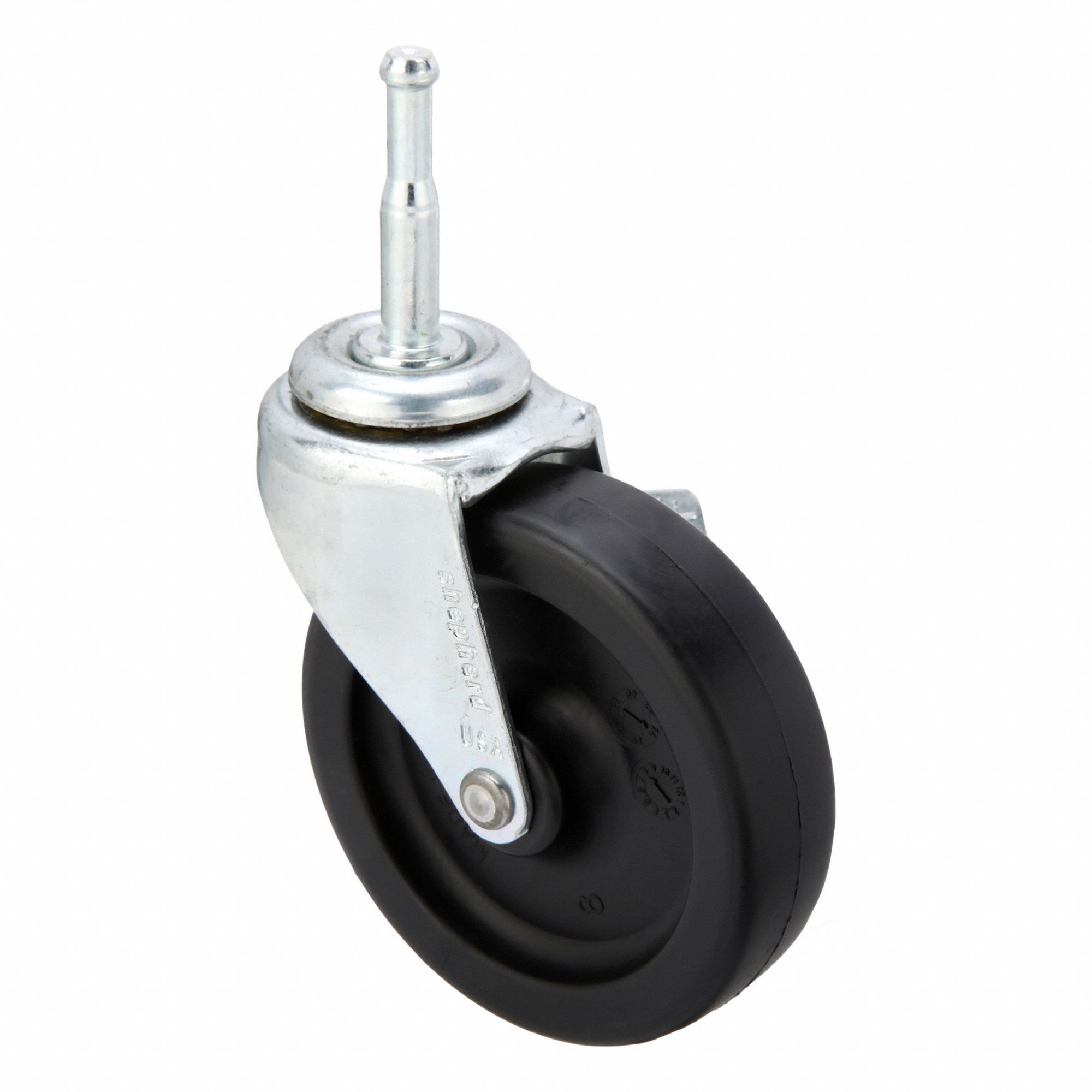 Single-Wheel Grip-Neck Stem Caster: Swivel Caster with Brake, 13/16 in Wheel Wd