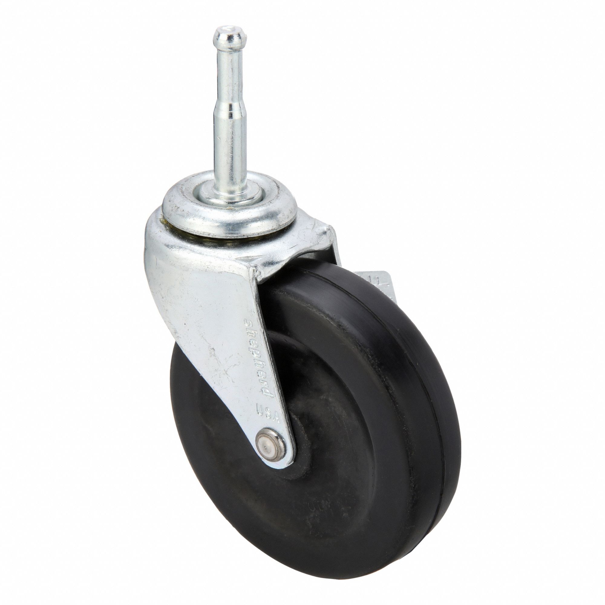 Single-Wheel Grip-Neck Stem Caster: Swivel Caster with Brake, 13/16 in Wheel Wd