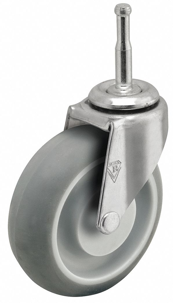 Single-Wheel Grip-Neck Stem Caster: Swivel Caster, 13/16 in Wheel Wd, Plain, Steel