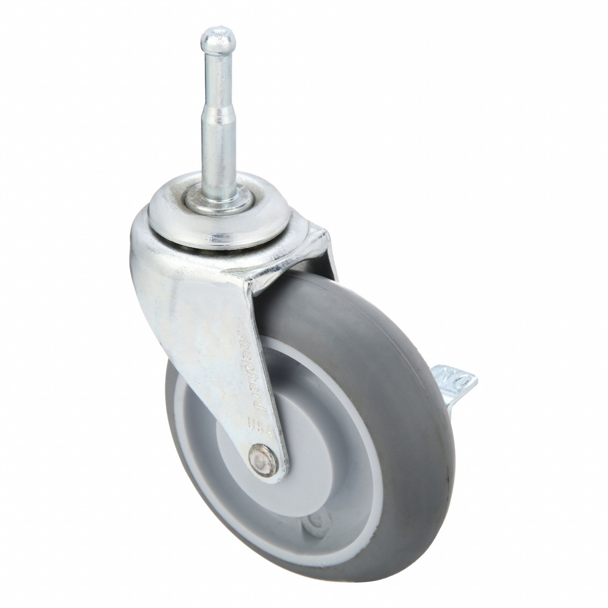 Single-Wheel Grip-Neck Stem Caster: Swivel Caster with Brake, 13/16 in Wheel Wd