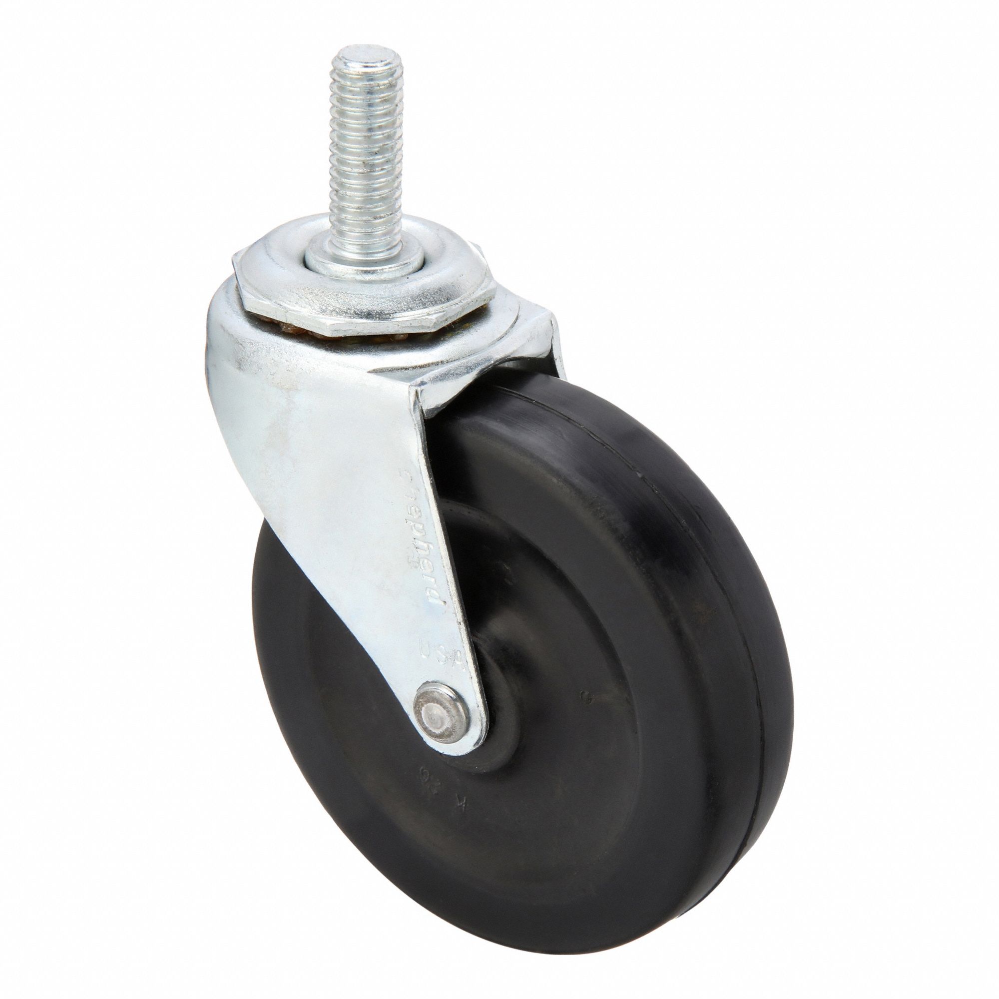 NSF-Listed Sanitary Threaded Stem Caster: 3 in Wheel Dia., 110 lb, Rubber, Plain