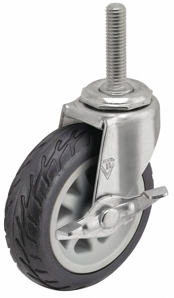 NSF-Listed Sanitary Threaded Stem Caster: 3 in Wheel Dia., 110 lb, Rubber, Plain